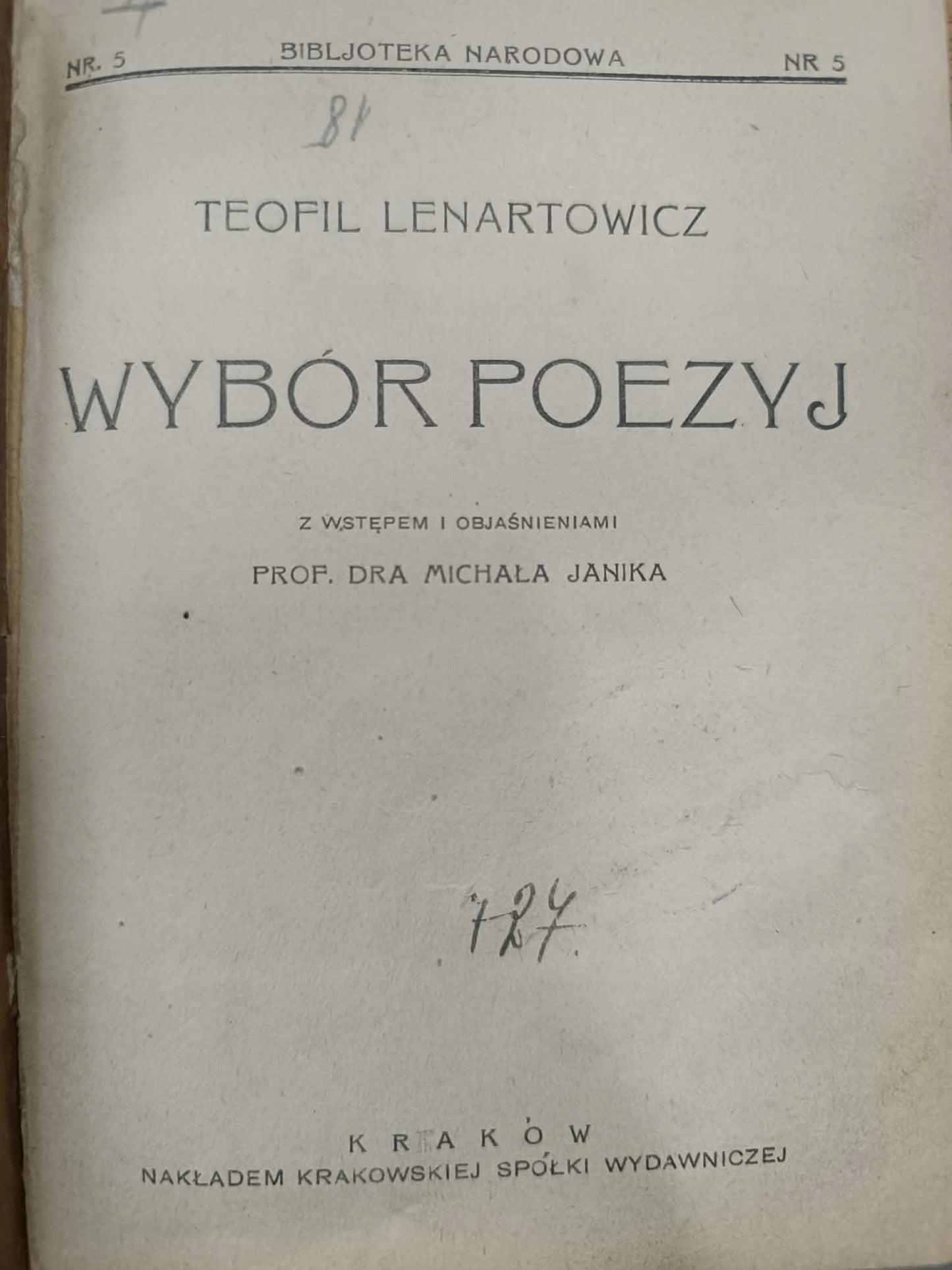 Teofil Lenartowicz, Wybór Poezyj, Biblioteka Narodowa Nr 5