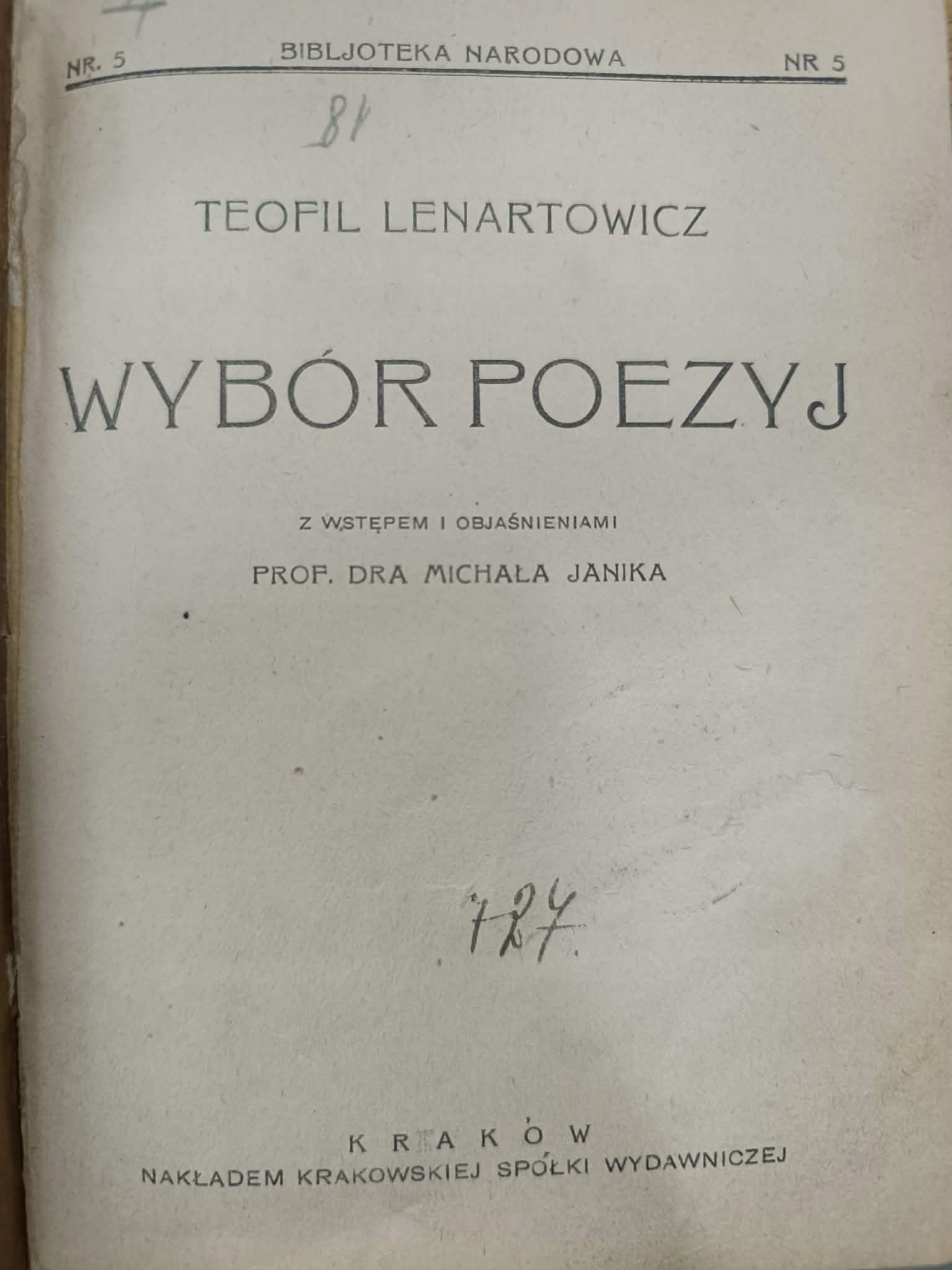 Teofil Lenartowicz, Wybór Poezyj, Biblioteka Narodowa Nr 5