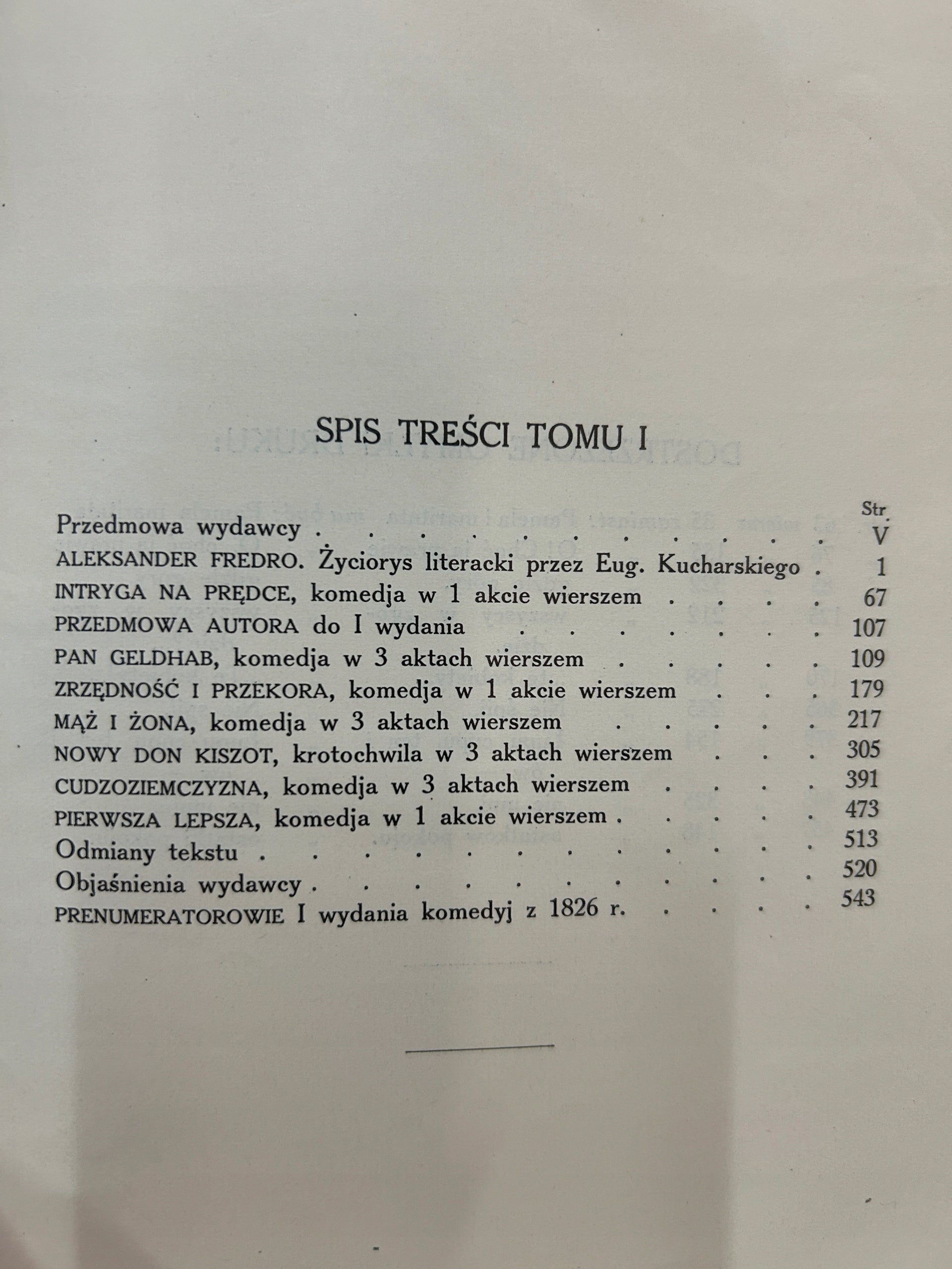 Komedje Tom I - Aleksander Fredro [wydanie przedwojenne]