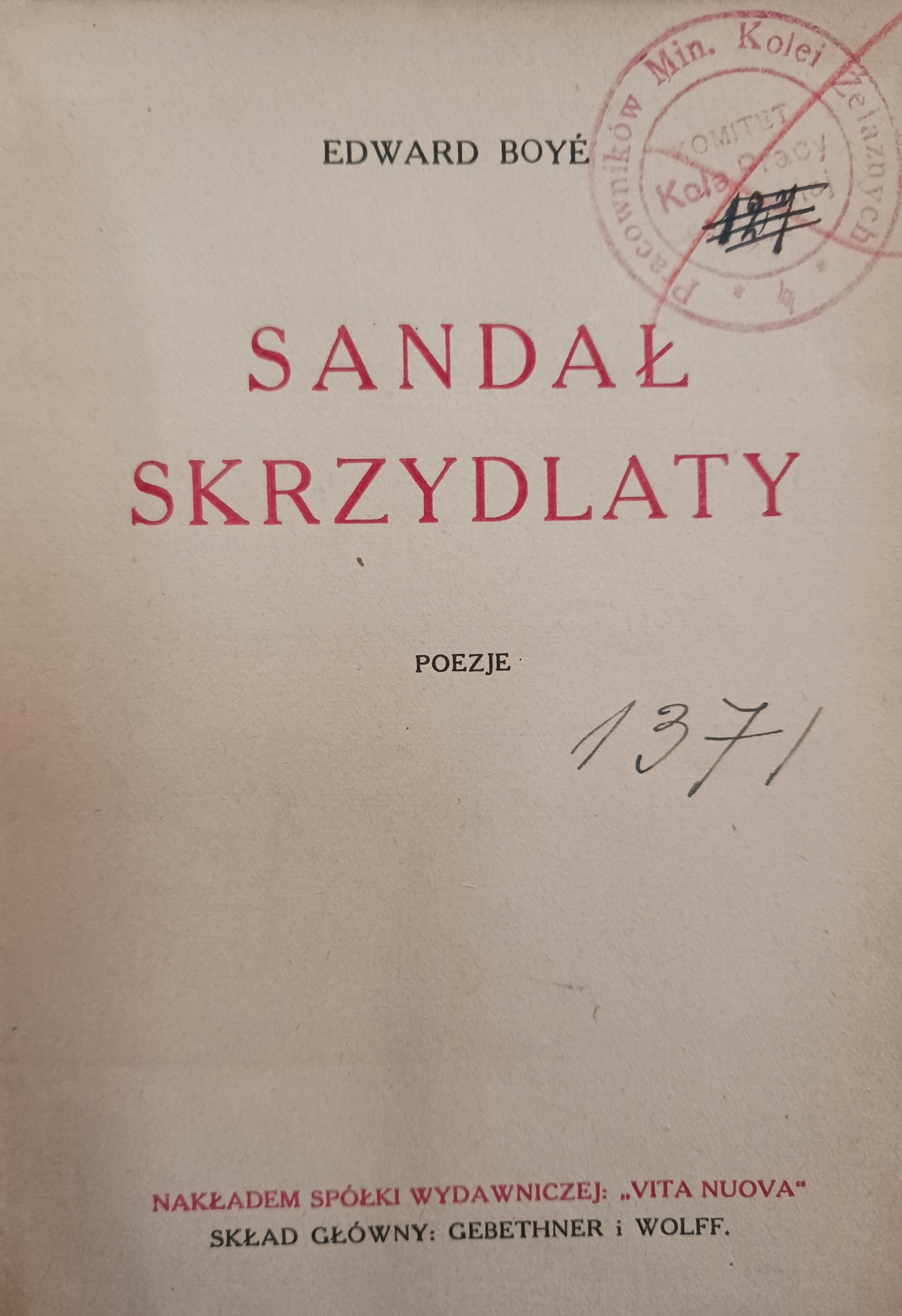 Sandał skrzydlaty Poezje Edward Boye [wydanie z 1921 r.][oprawa Gronowski]
