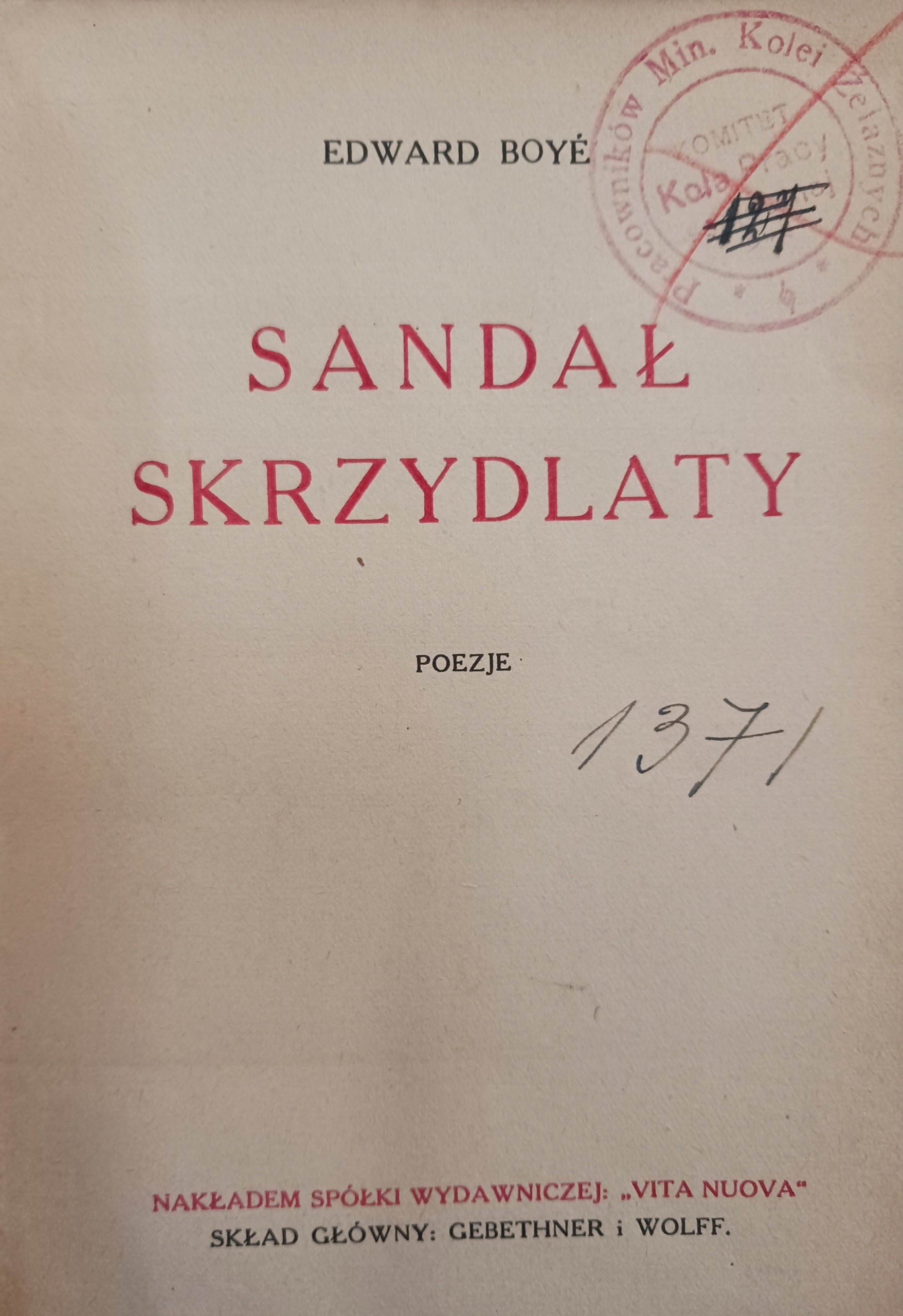 Sandał skrzydlaty Poezje Edward Boye [wydanie z 1921 r.][oprawa Gronowski]