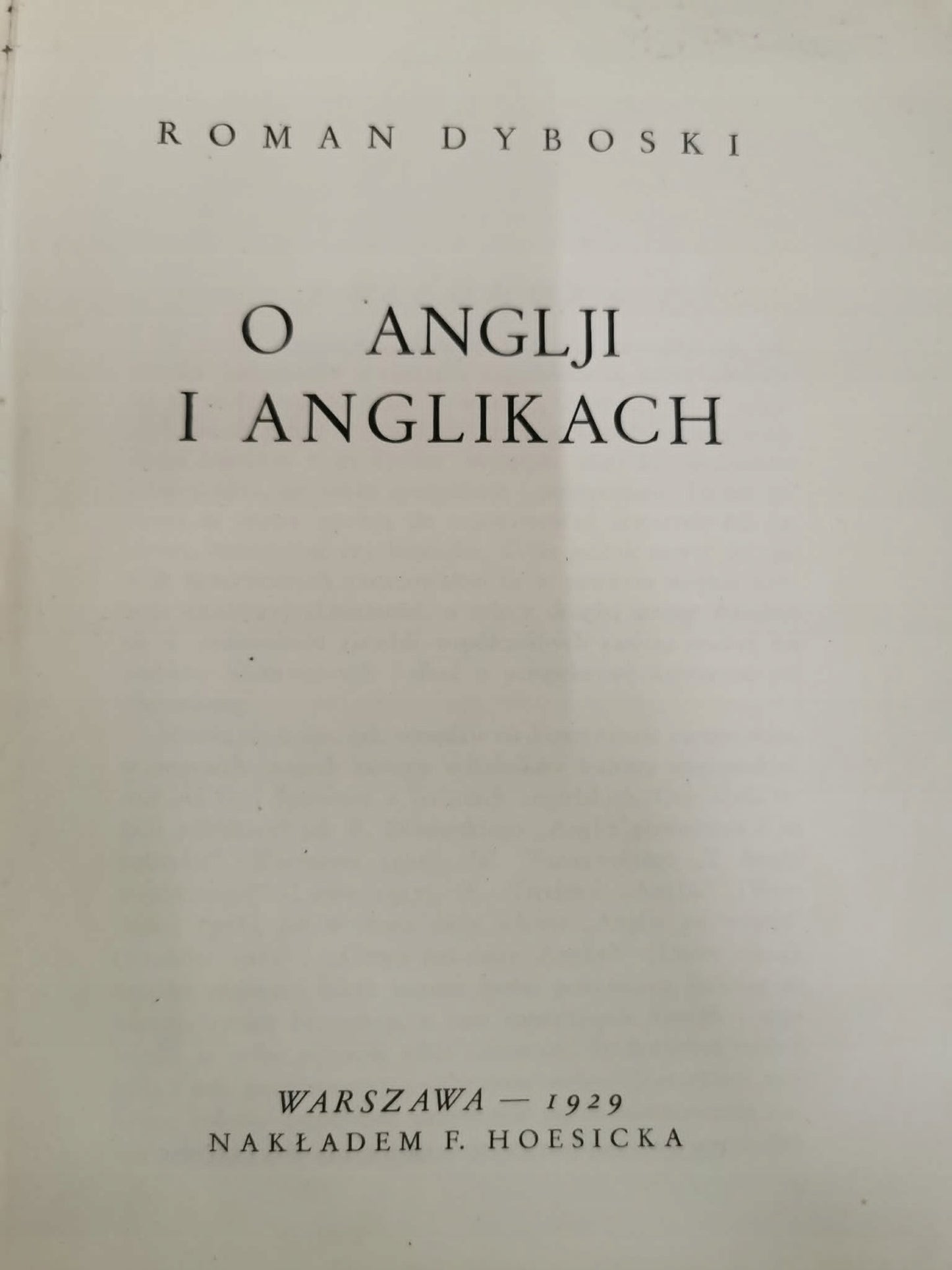 O Anglji i Anglikach, Roman Dyboski [1929]