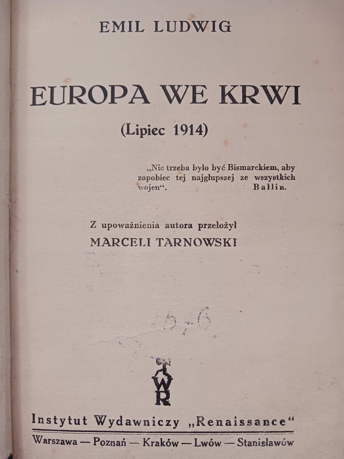 Europa we krwi Lipiec 1914 Emil Ludwig [wydanie z roku 1939]