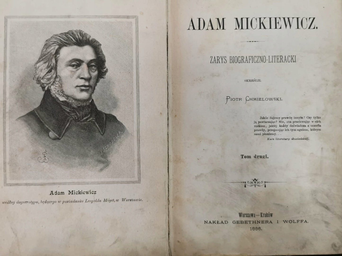 Adam Mickiewicz. Zarys Biograficzno - Literacki t. II, P.Chmielowski [1886]