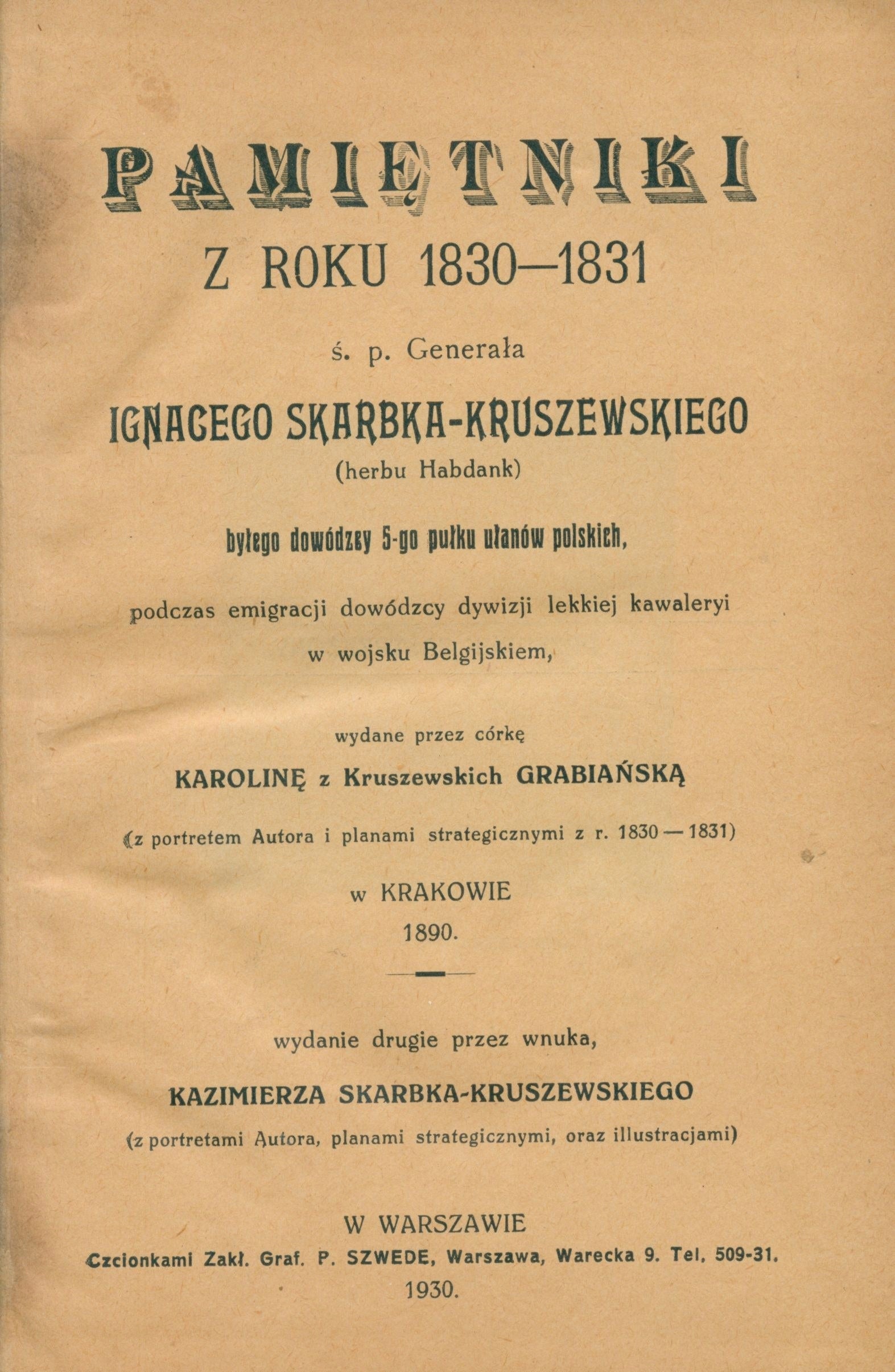 Pamiętniki z roku 1830 - 1831, Skarbek-Kruszewski Ignacy [Warszawa 1930]