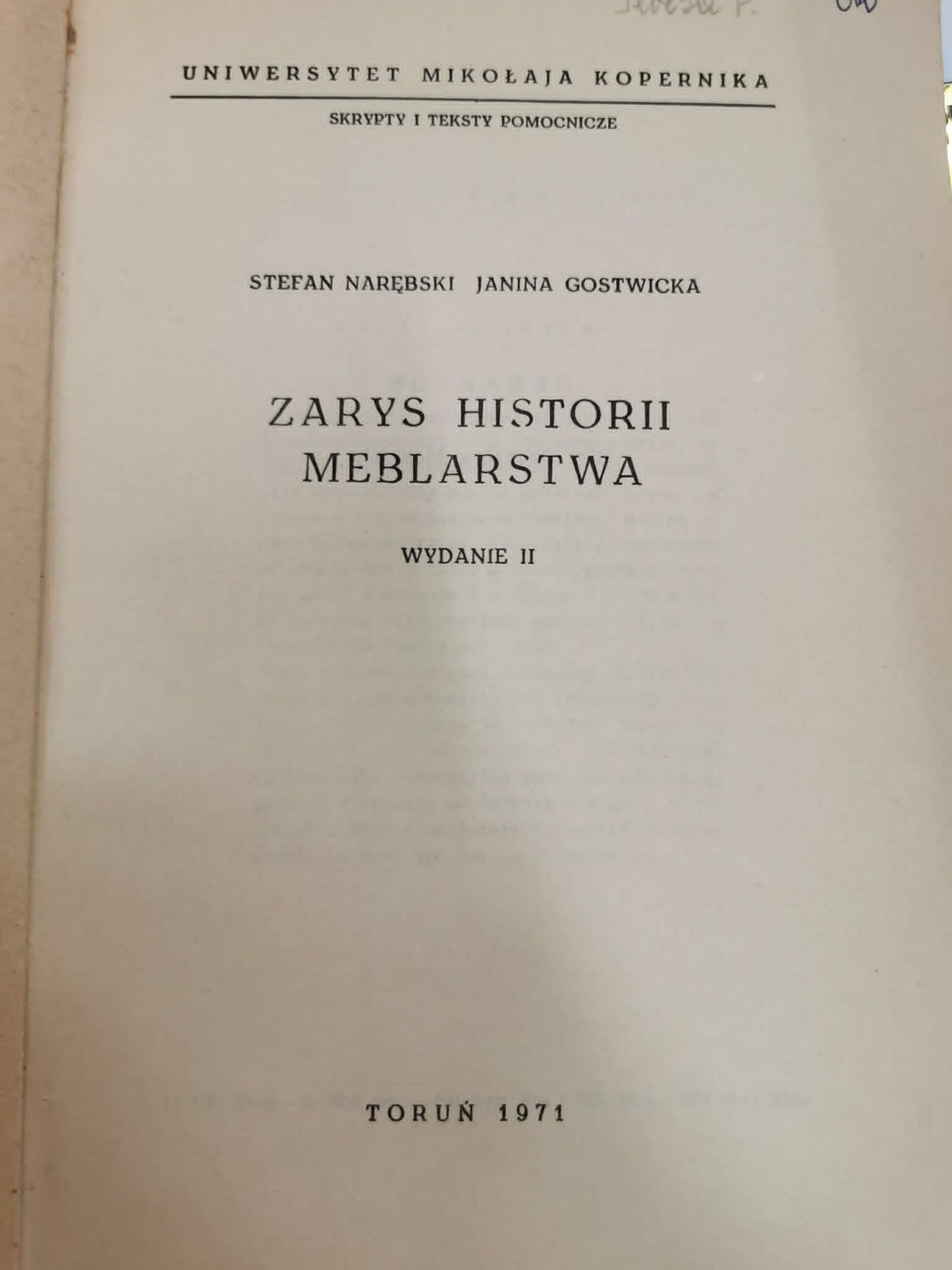 Zarys historii meblarstwa, Stefan Narębski, Janina Gostwicka [1971]