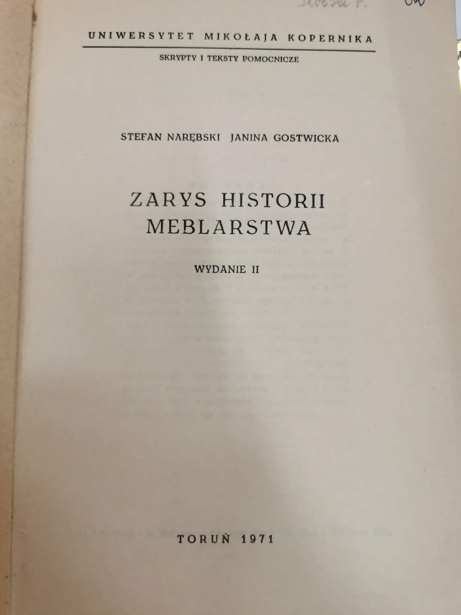 Zarys historii meblarstwa, Stefan Narębski, Janina Gostwicka [1971]