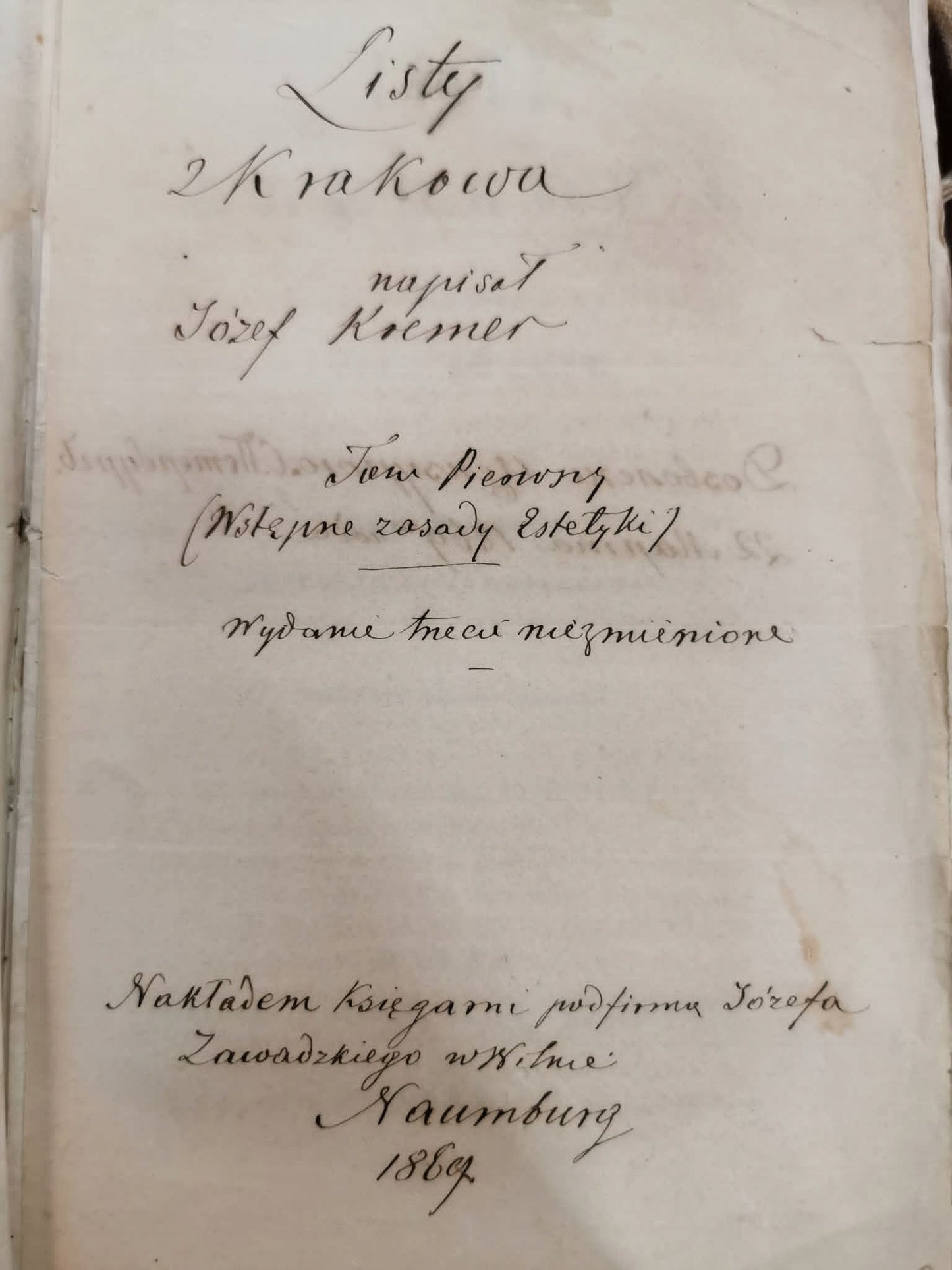 Listy z Krakowa, J. Kremer [t. I][1869]