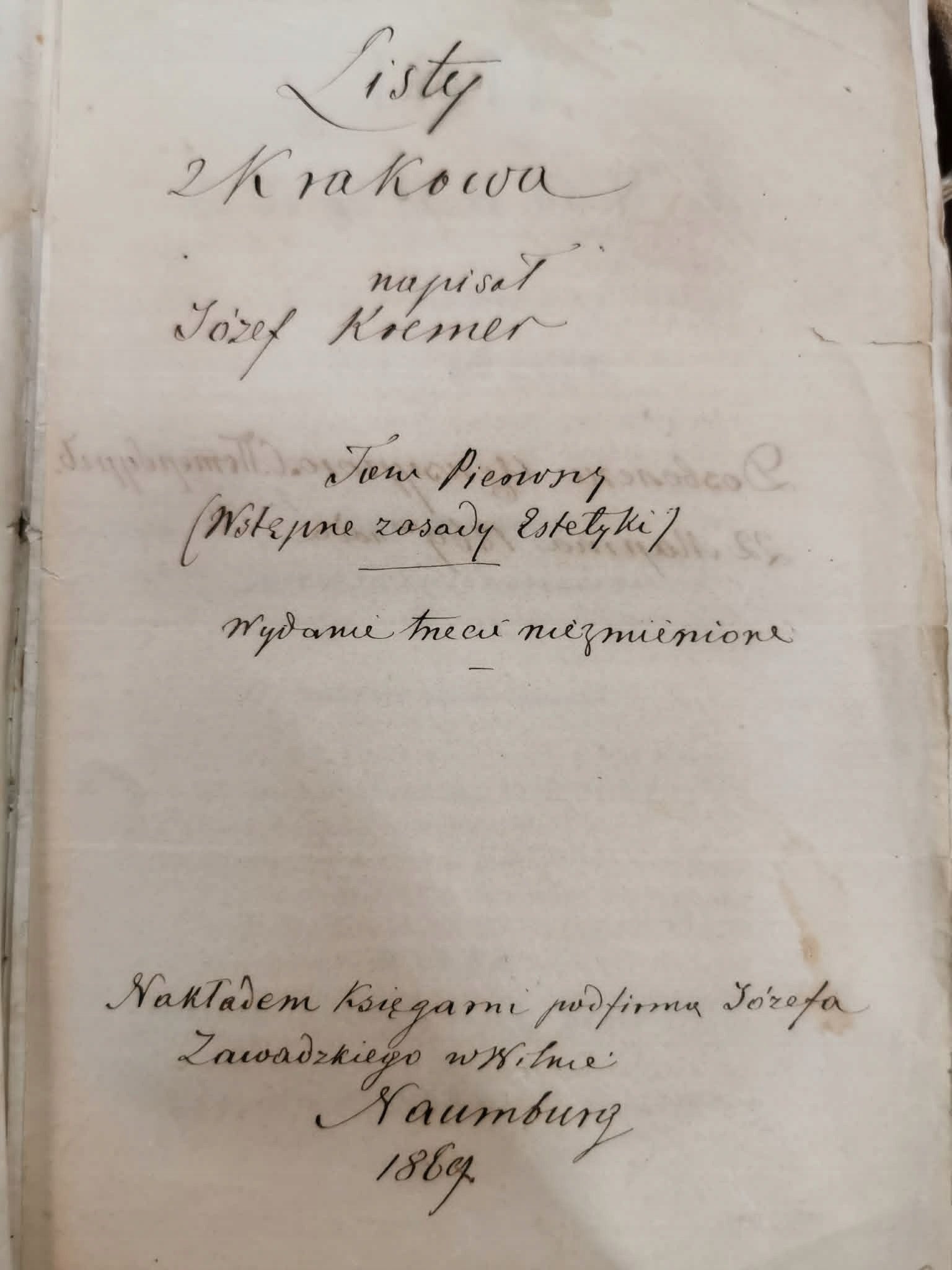 Listy z Krakowa, J. Kremer [t. I][1869]
