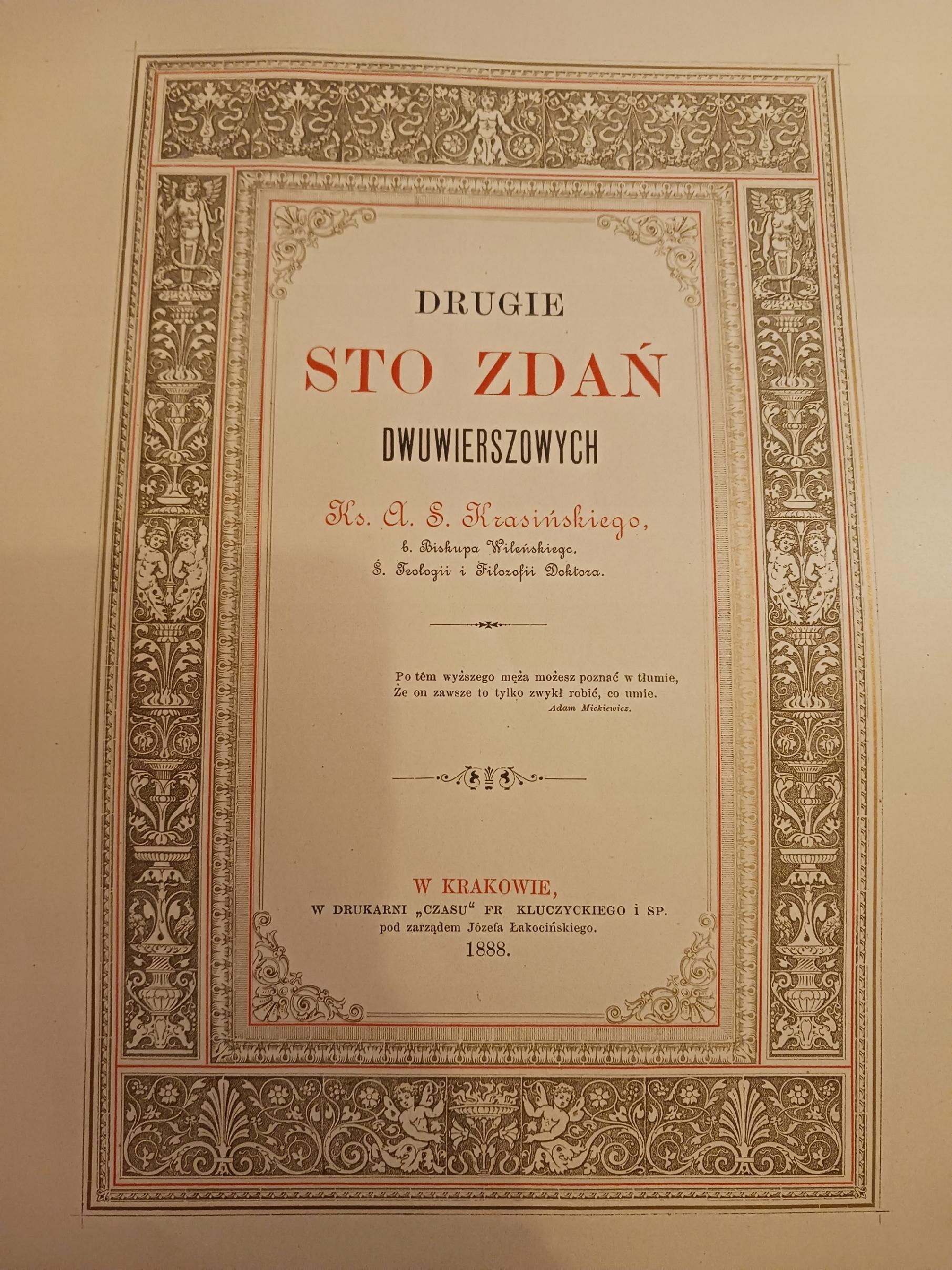 Drugie sto zdań dwuwierszowych Ks. A. S. Krasińskiego [Kraków 1888 rok]