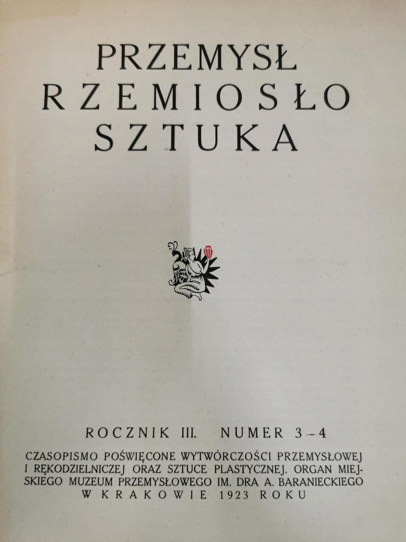 Przemysł, Rzemiosło, Sztuka [rocznik III numer 3-4][1923]