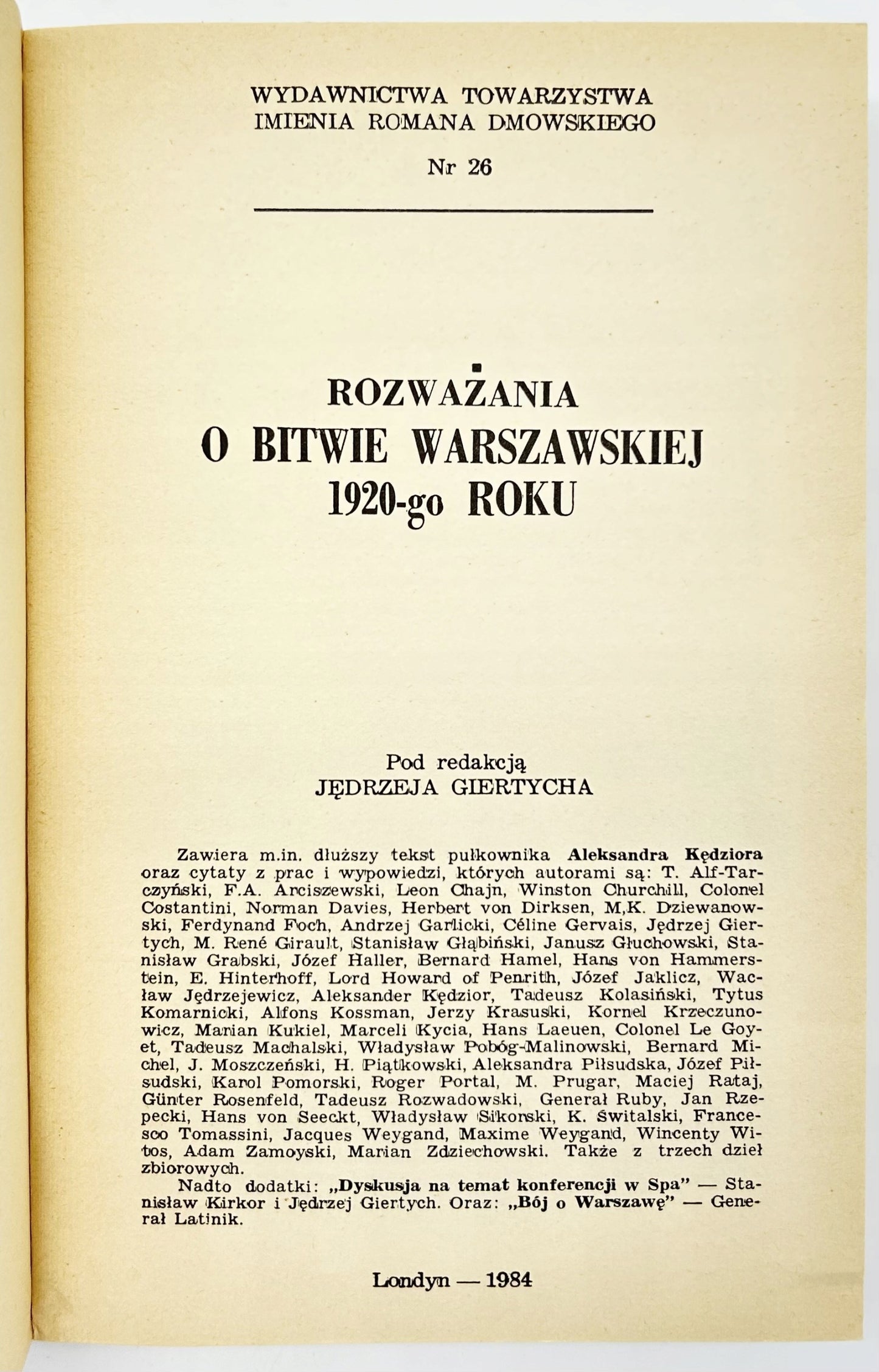 Rozważania o Bitwie Warszawskiej 1920-go roku [Londyn 1984]