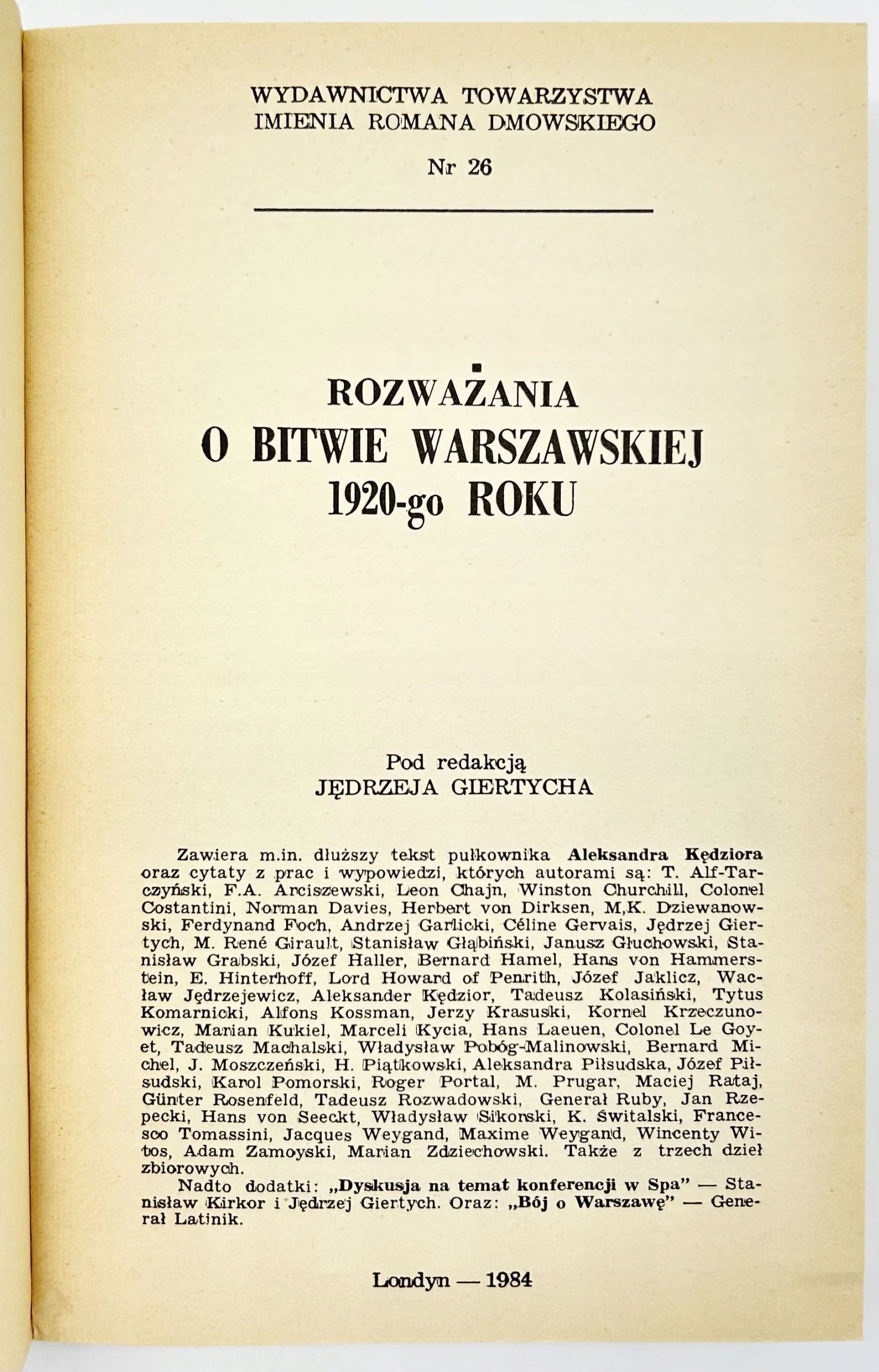 Rozważania o Bitwie Warszawskiej 1920-go roku [Londyn 1984]