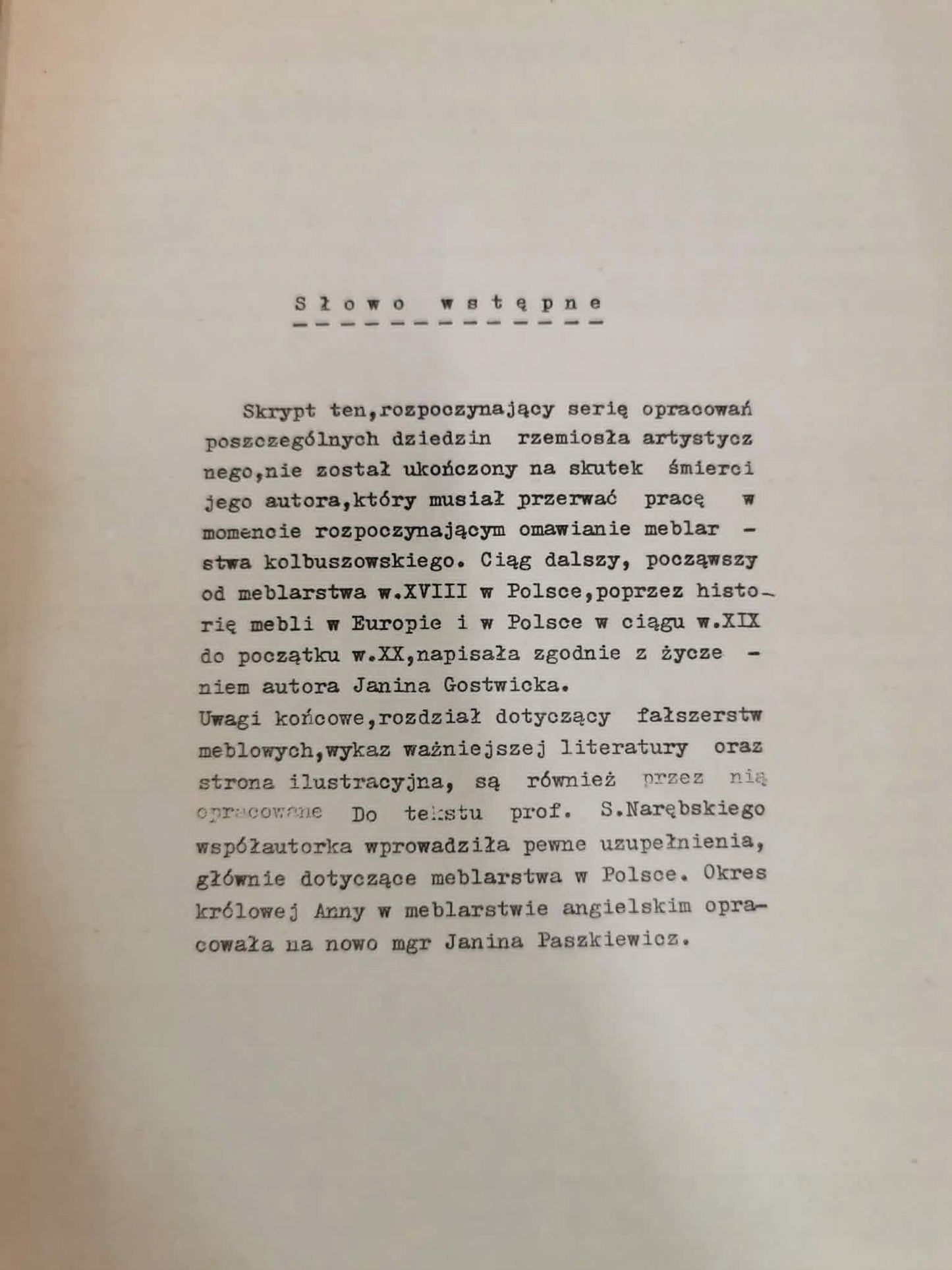 Zarys historii meblarstwa, Stefan Narębski, Janina Gostwicka [1971]