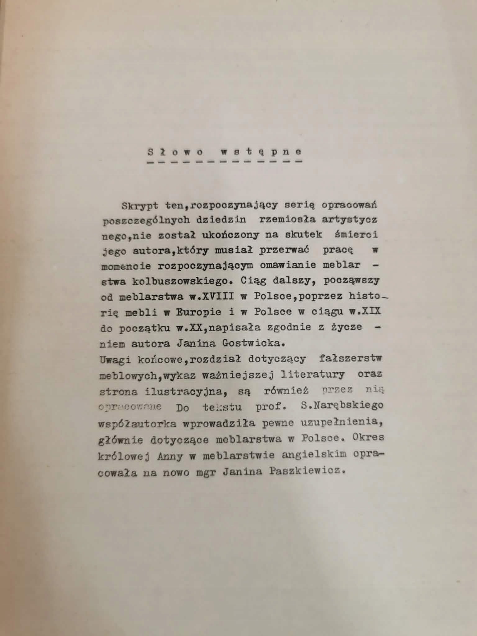 Zarys historii meblarstwa, Stefan Narębski, Janina Gostwicka [1971]