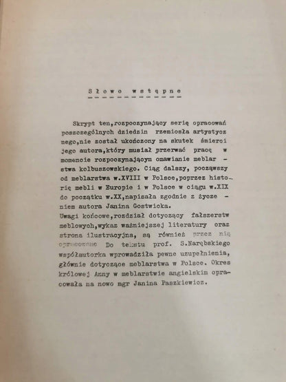 Zarys historii meblarstwa, Stefan Narębski, Janina Gostwicka [1971]