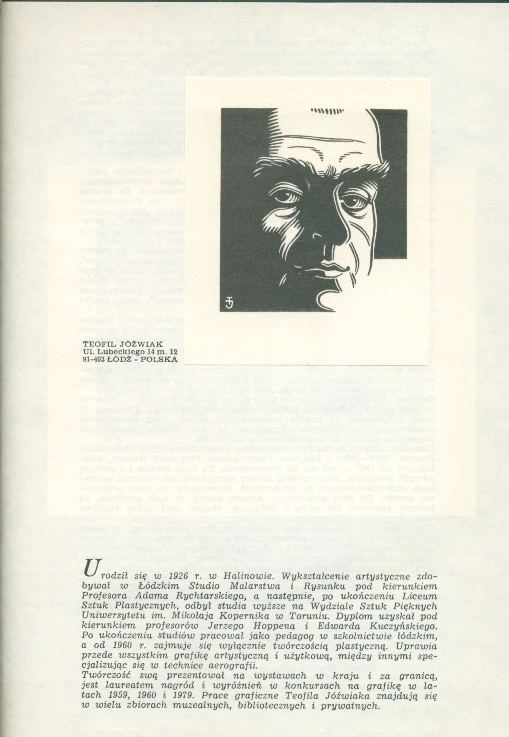 (z podpisem autora) Grafika okolicznościowa Teofila Jóźwiaka [Łódź 1986]