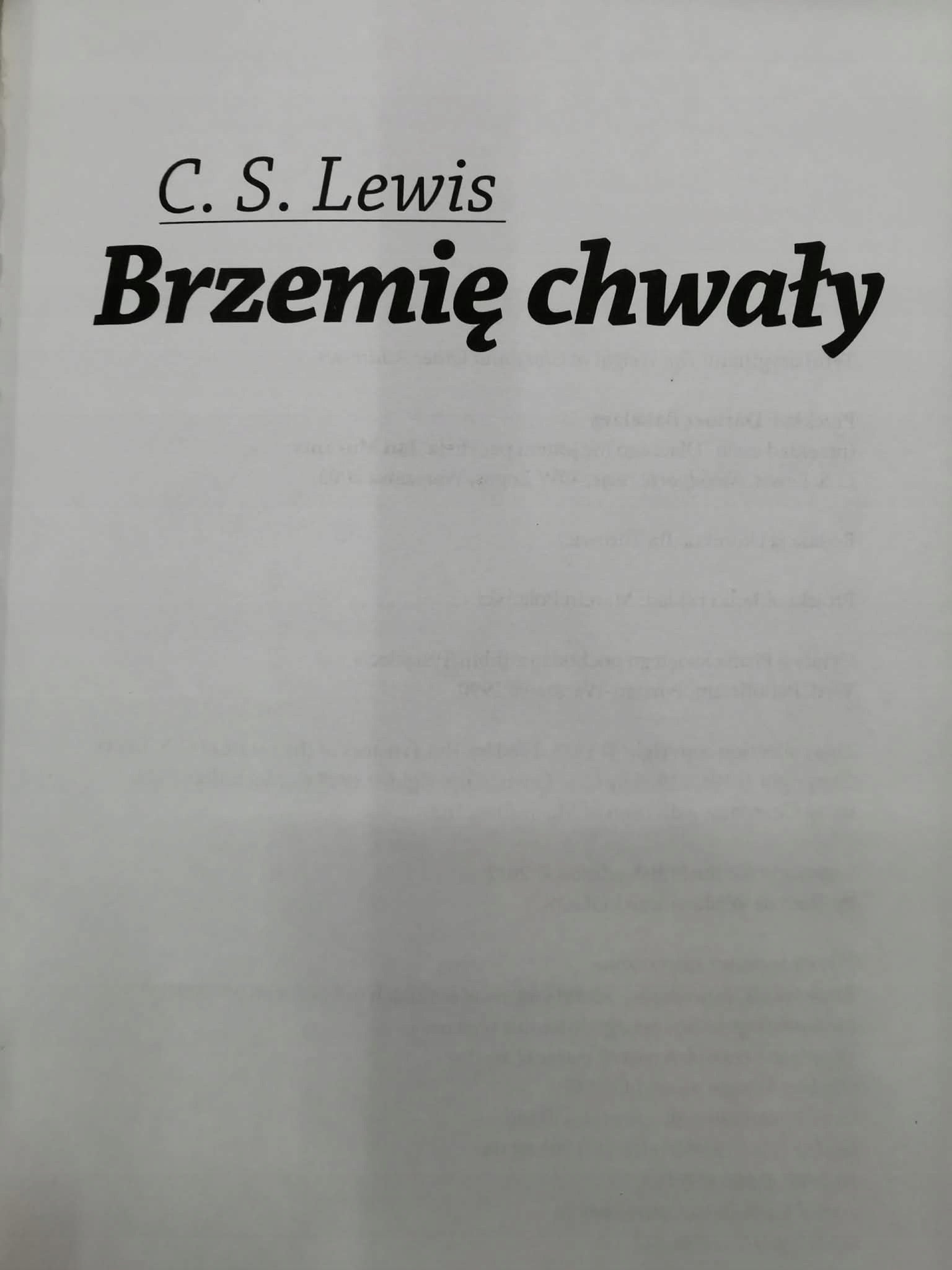 Brzemię chwały, Lewis C, S