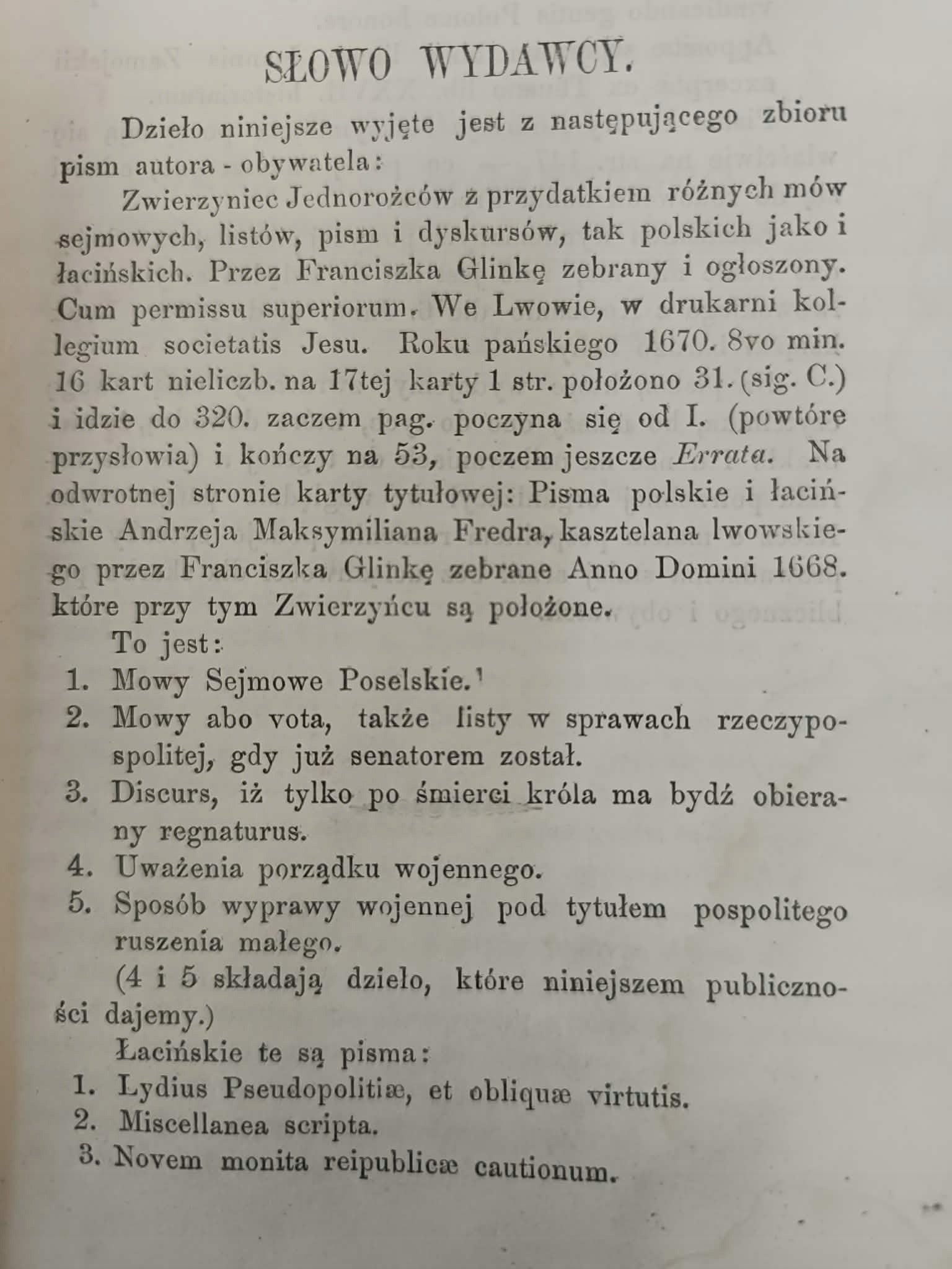 O porządku wojennym i pospolitem ruszeniu małem, FREDRO Andrzej Maksymilian