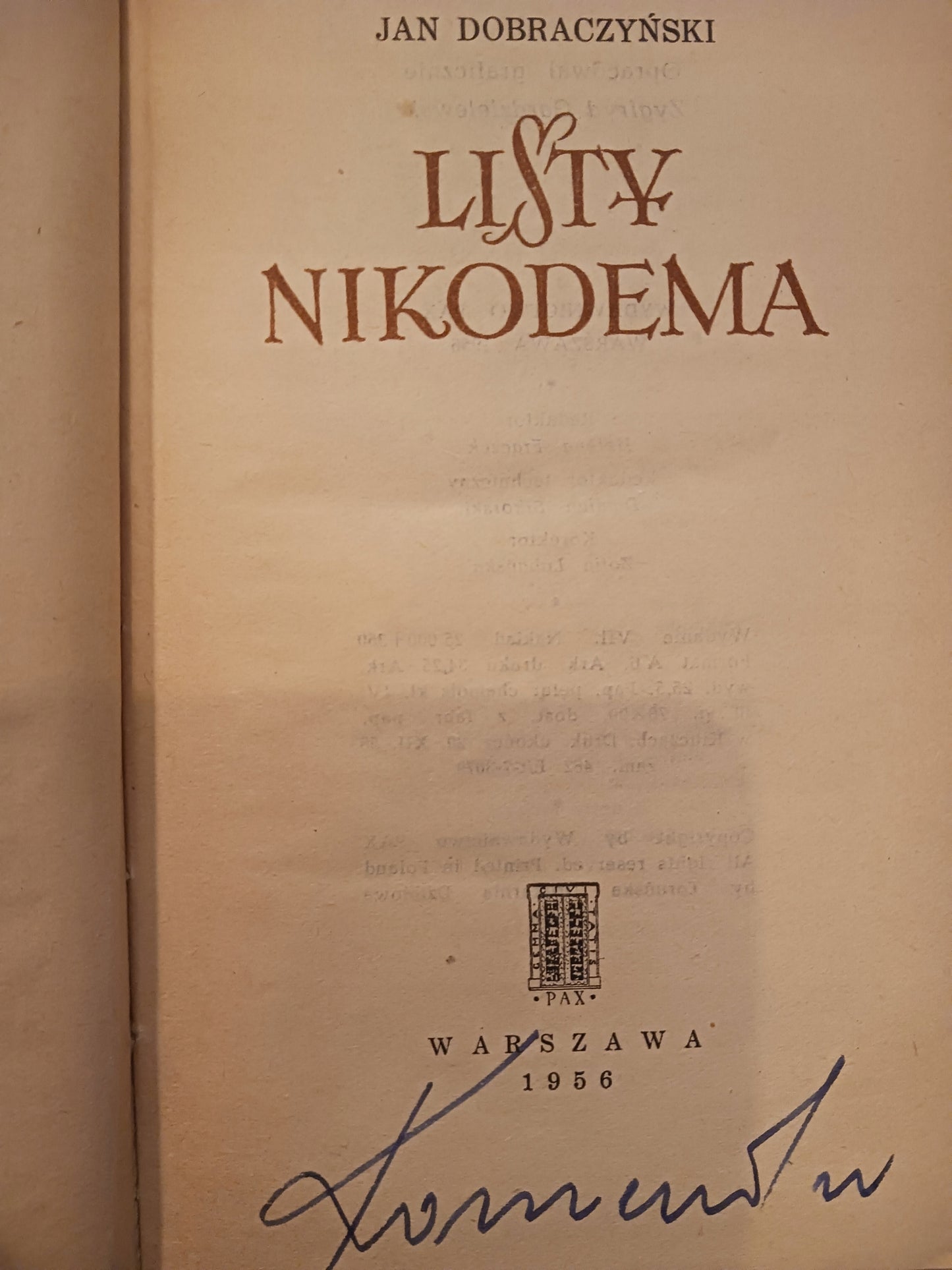 Listy Nikodema Jan Dobraczyński [1956] [DEDYKACJA ODAUTORSKA]