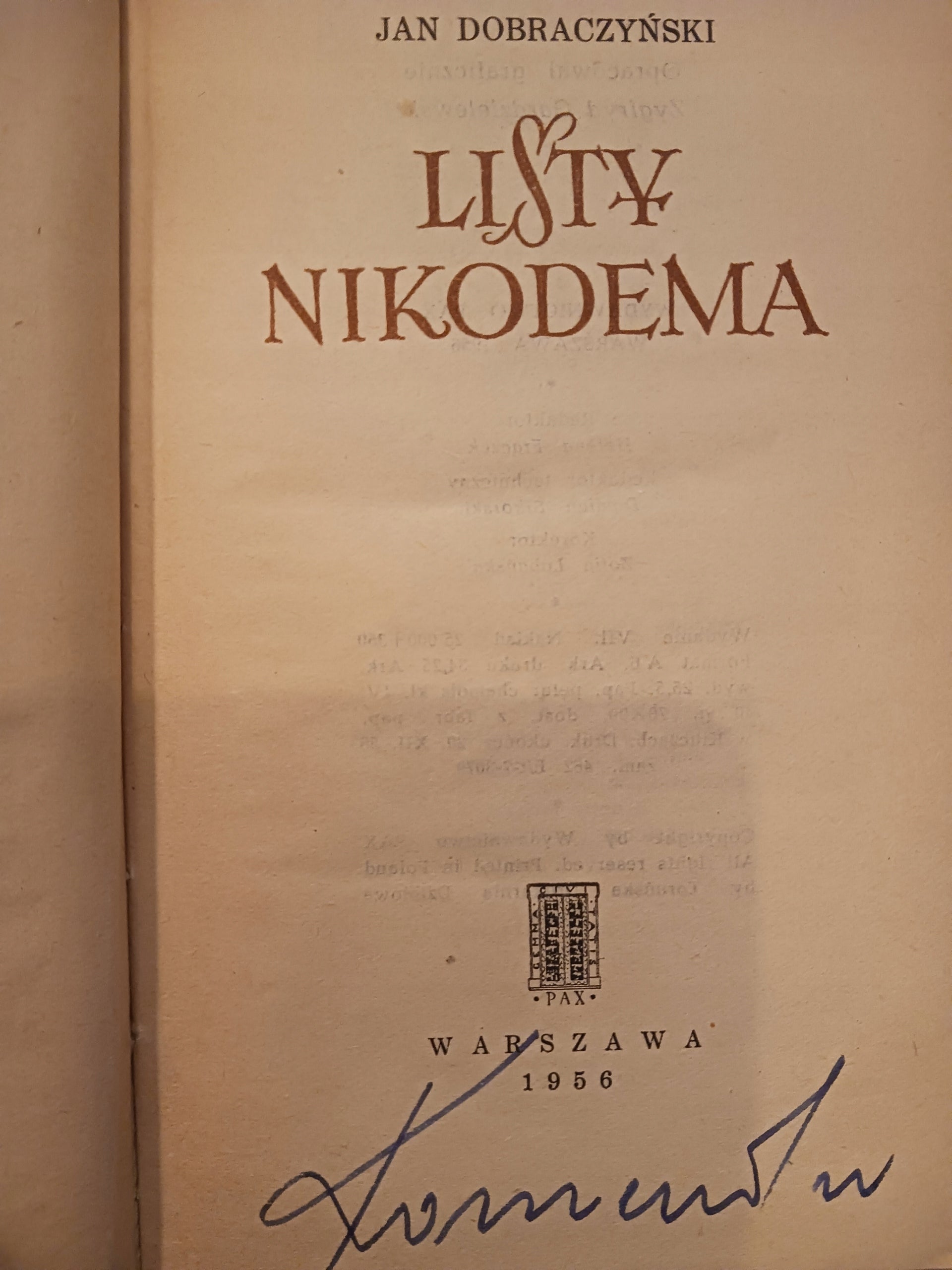 Listy Nikodema Jan Dobraczyński [1956] [DEDYKACJA ODAUTORSKA]