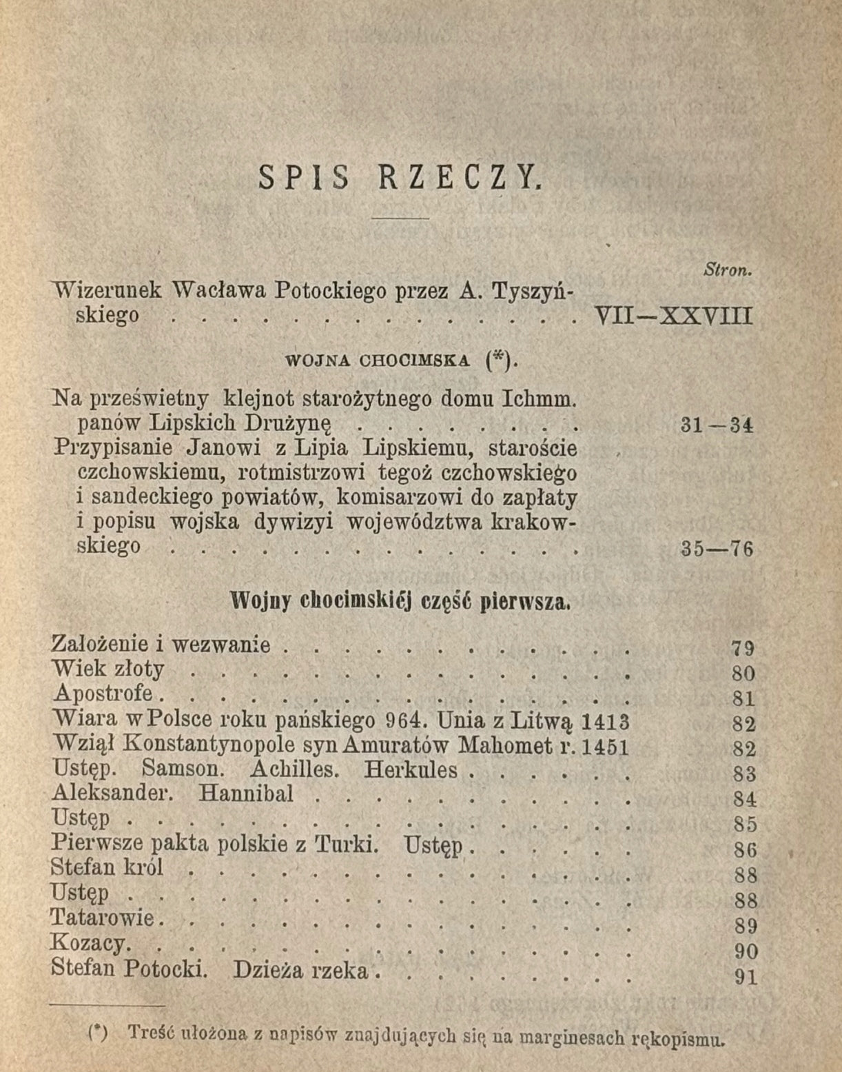 Wacław Potocki, Wojna Chocimska poemat w 10 częściach [przedwojenne 1880]