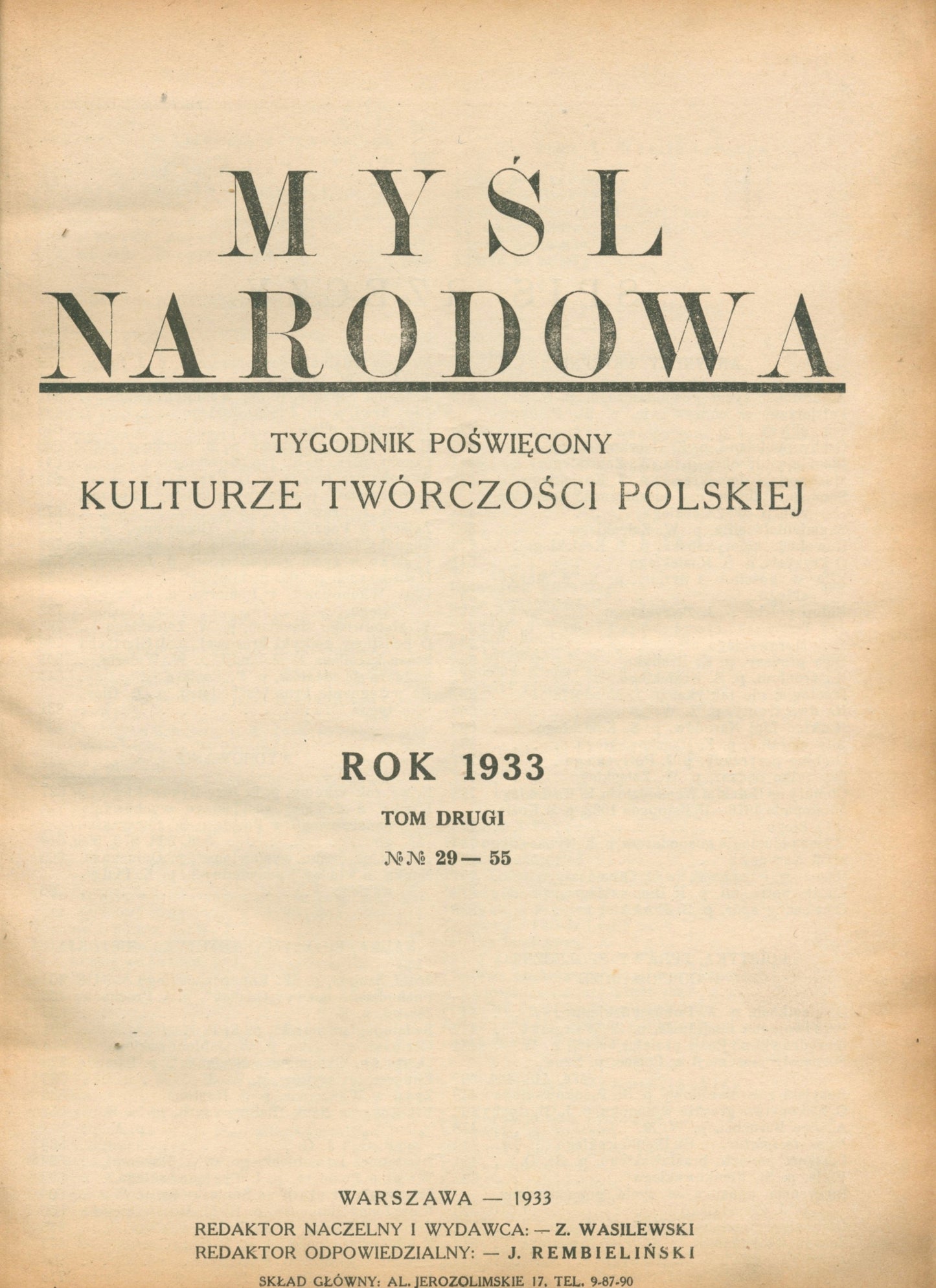 Myśl Narodowa. Tygodnik poświęcony kulturze twórczości polskiej [1933]