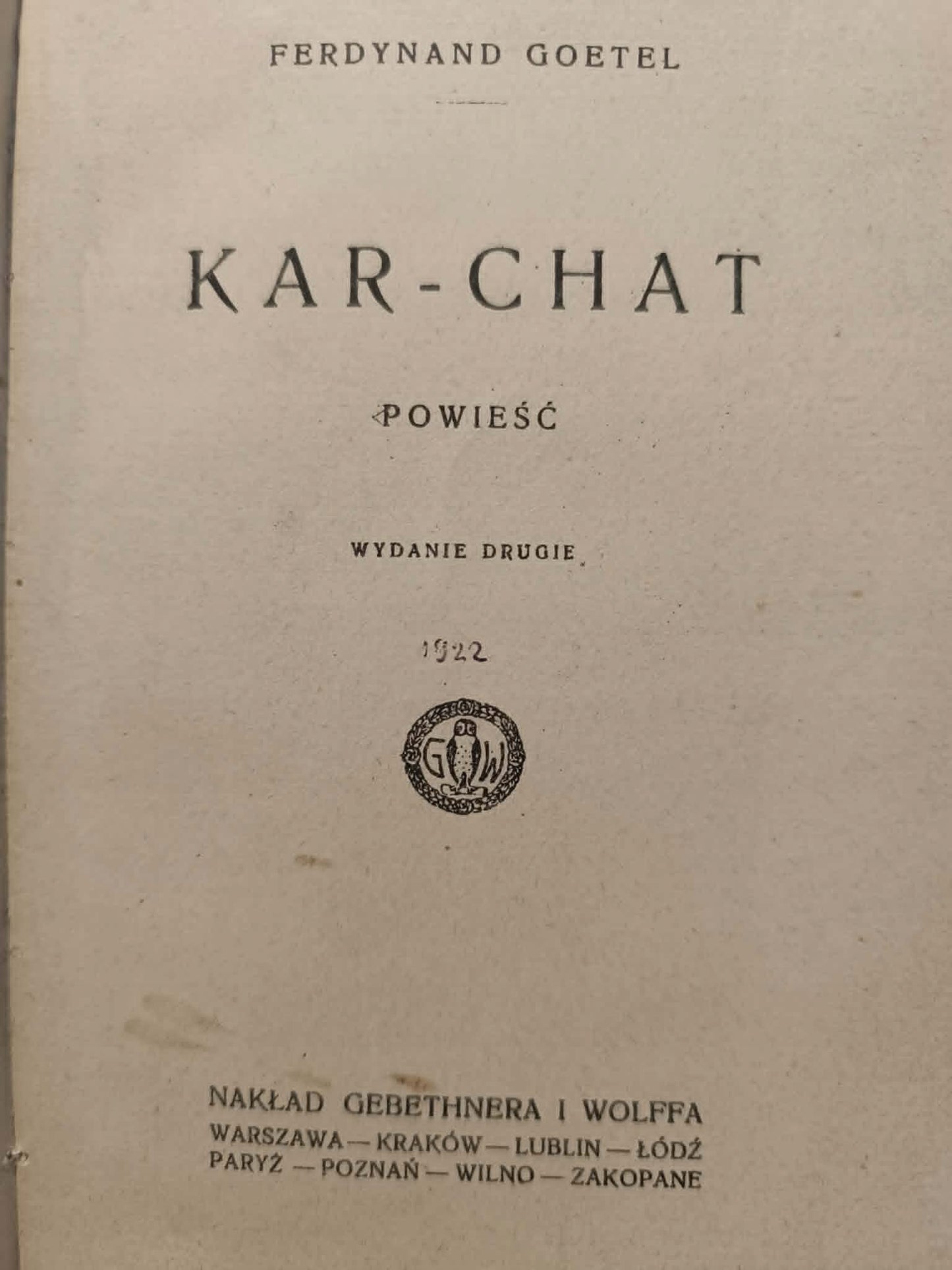Kar-chat, Ferdynand Goetel [wydanie przedwojenne, powieść, 1927]