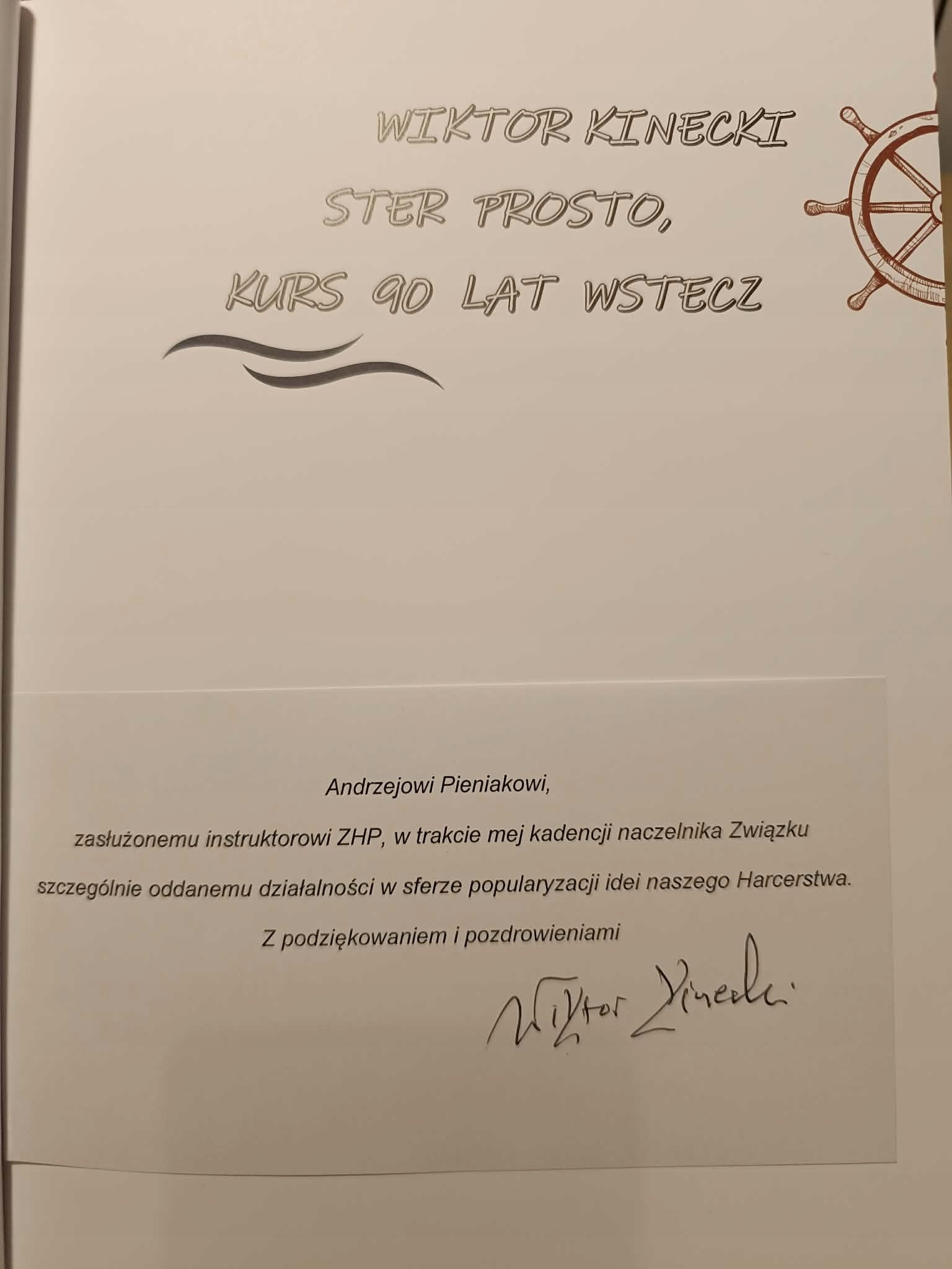 Wiktor Kinecki, Ster prosto, kurs 90 lat wstecz [dedykacja Autora]