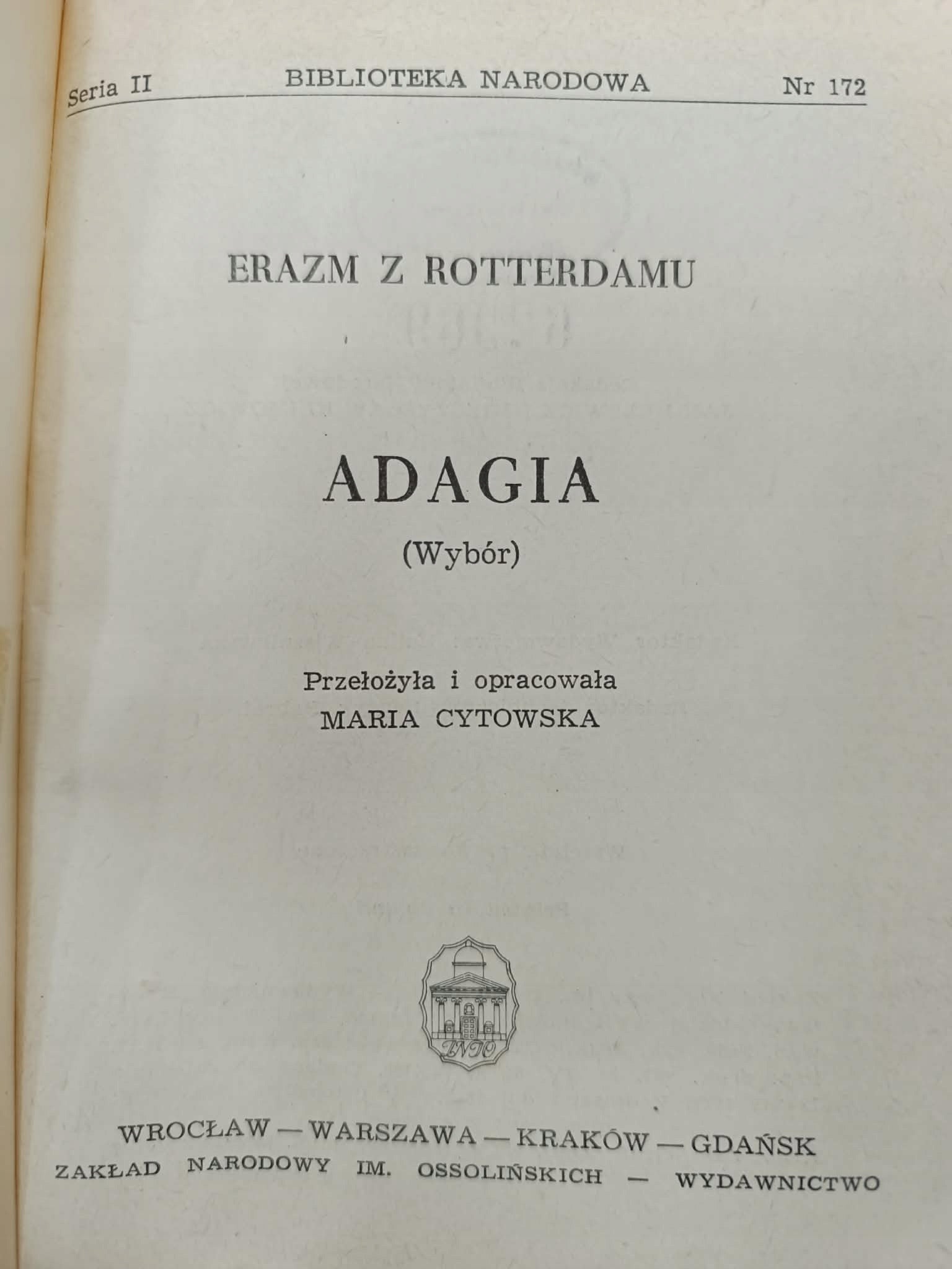 Erazm z Rotterdamu, Adagia Biblioteka Narodowa Nr 172, S. II
