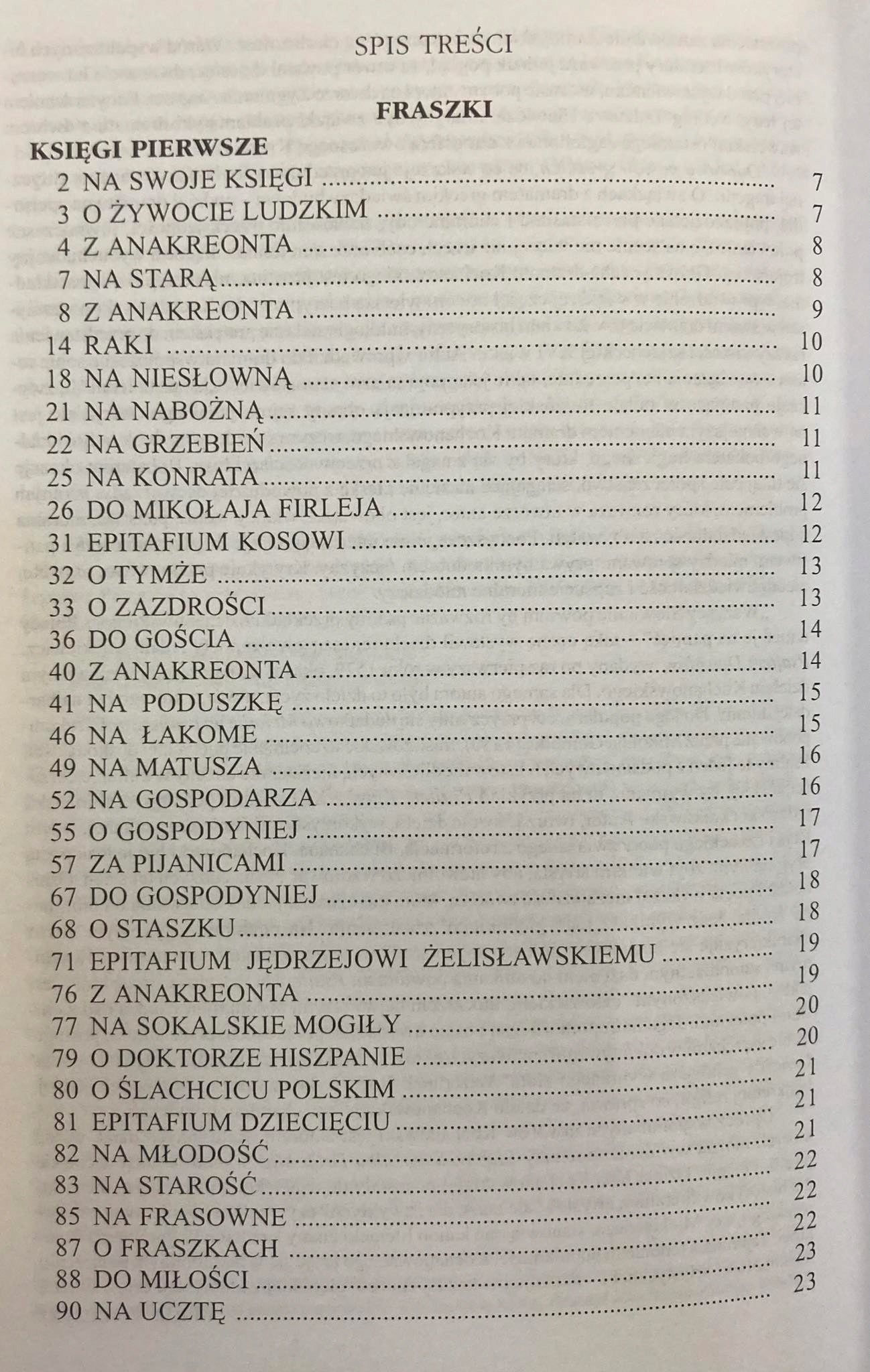 DZIEŁA WYBRANE FRASZKI PIEŚNI - ZIELONA SOWA JAN KOCHANOWSKI