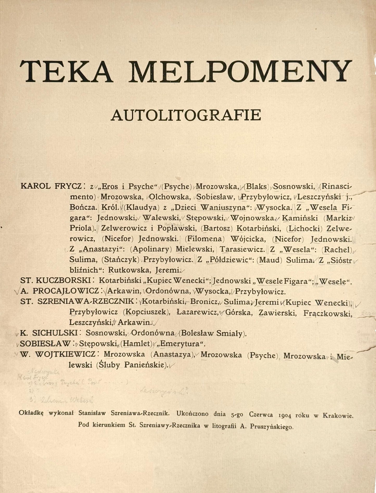 Teka Melpomeny. Autolitografie Komplet [Kraków 1904][rzadkie]