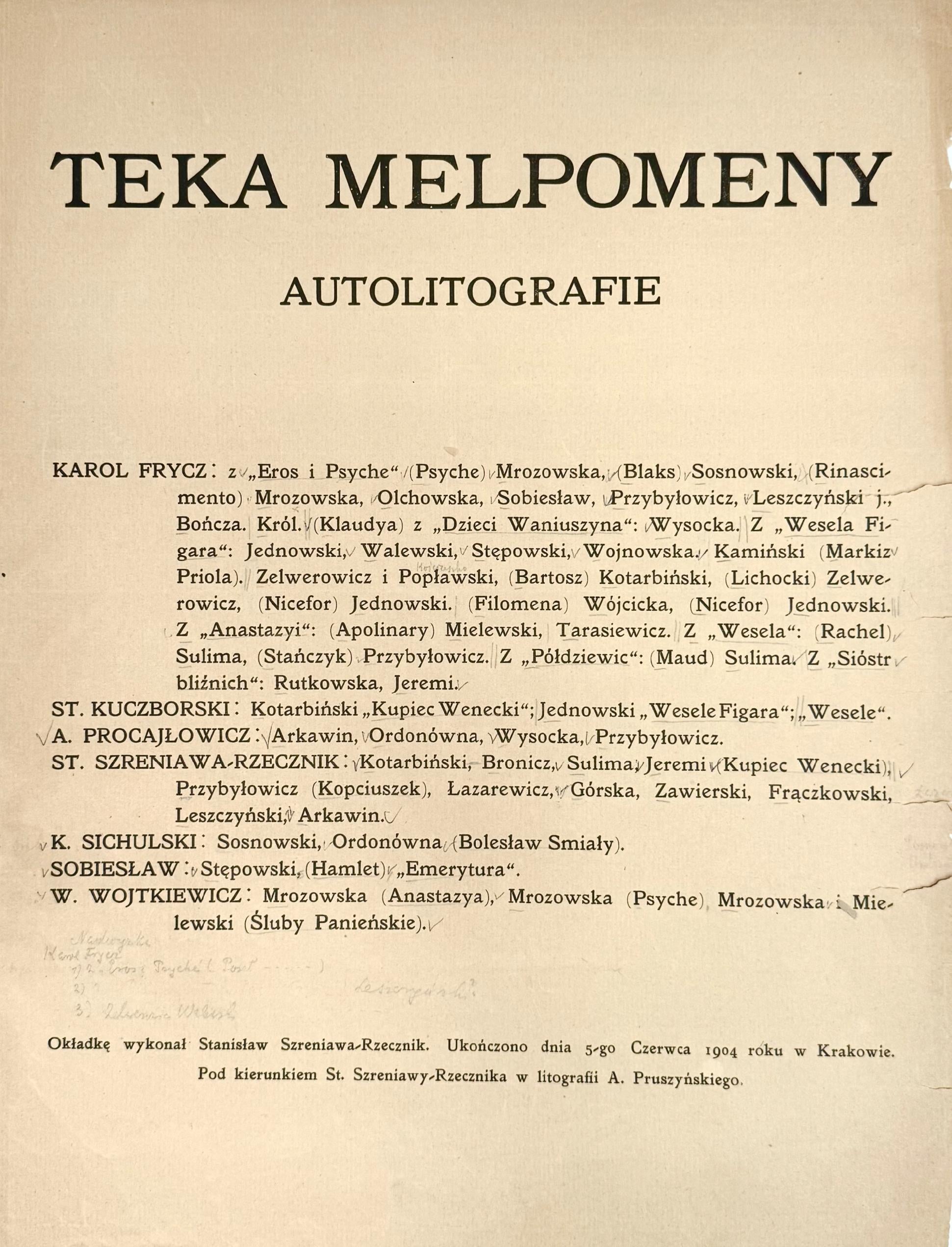 Teka Melpomeny. Autolitografie Komplet [Kraków 1904][rzadkie]