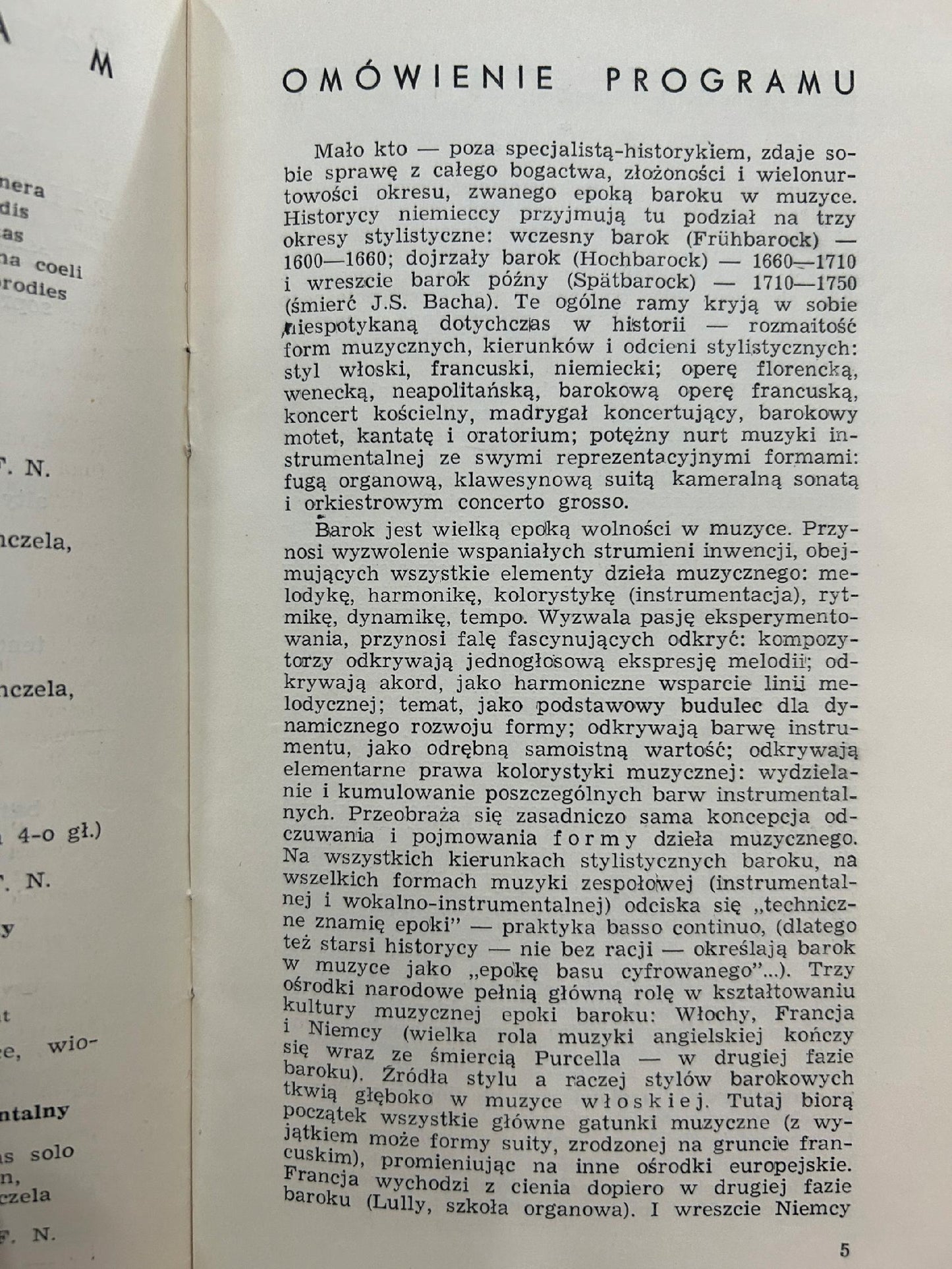 Filharmonia Narodowa Program koncertu muzyki dawnej 8 listopada 1960 r.