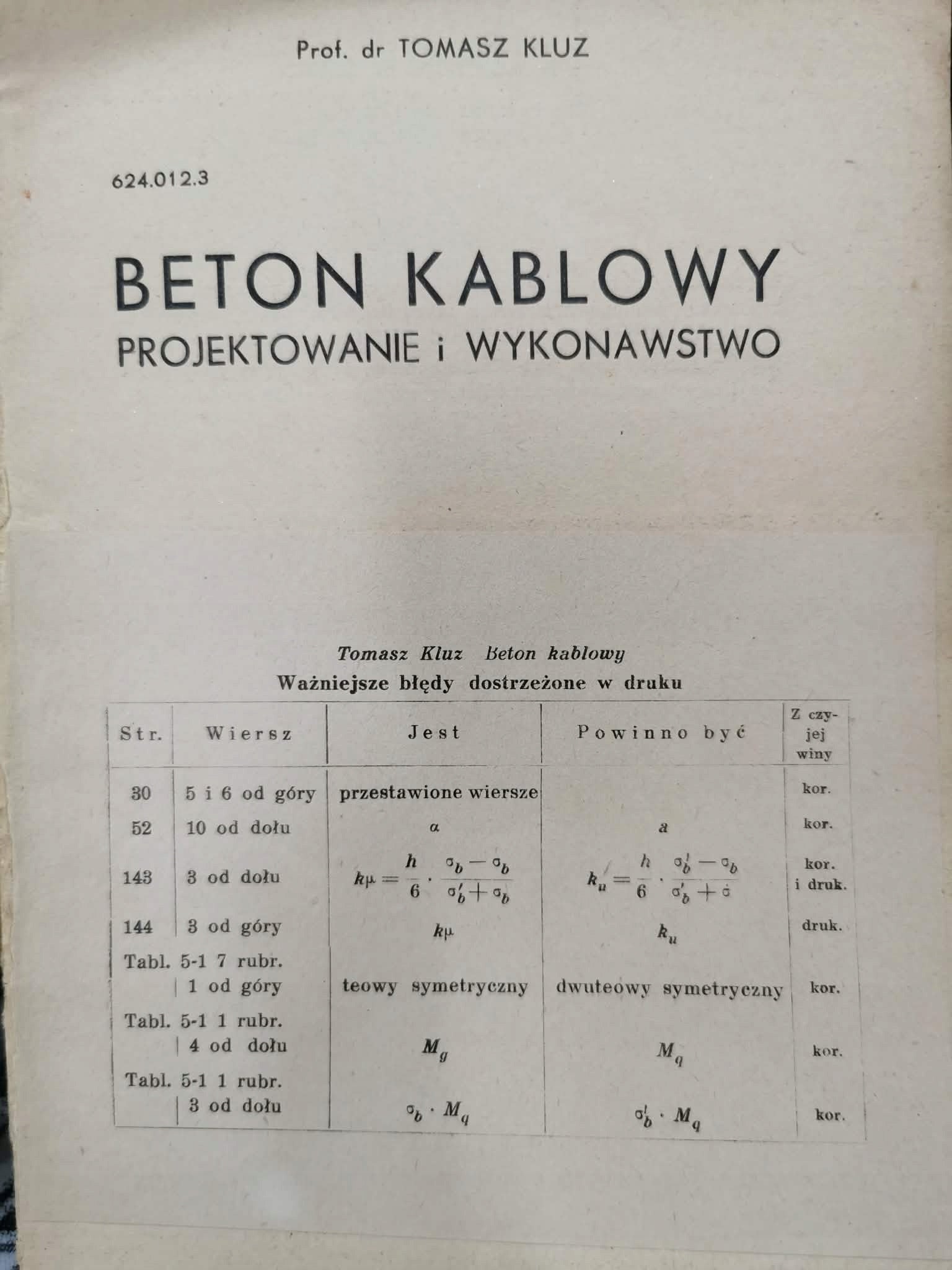 Beton kablowy. Projektowanie i wykonawstwo, T. Kluz [1956]
