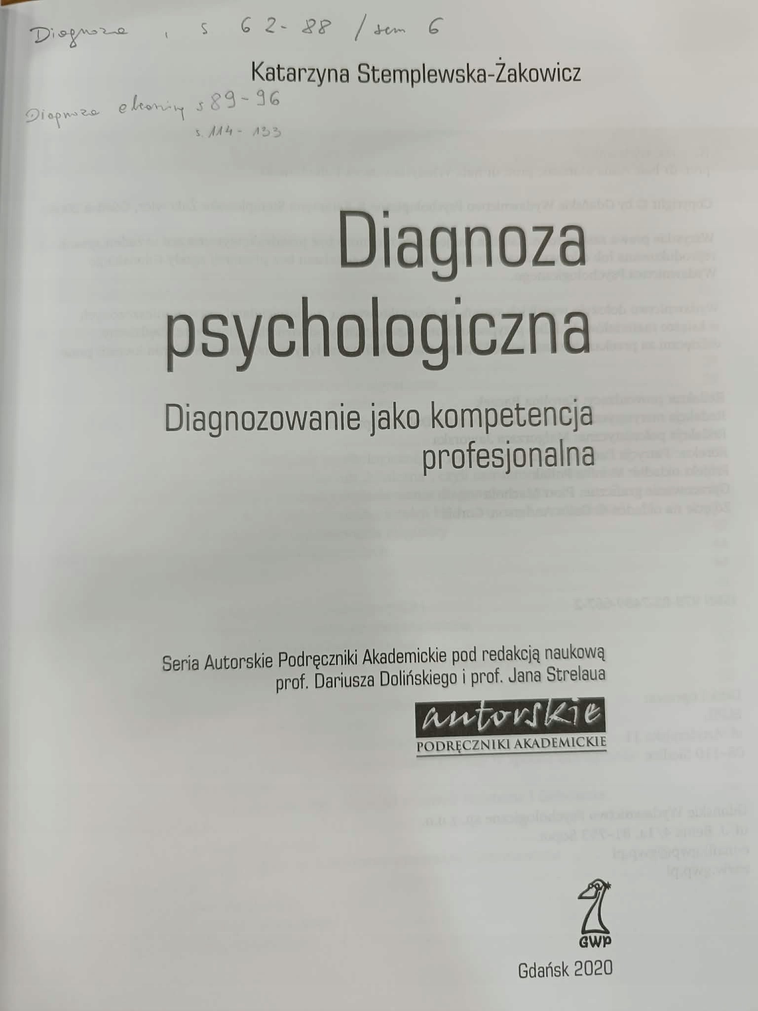 Diagnoza psychologiczna, Katarzyna Stemplewska-Żakowicz, GWP