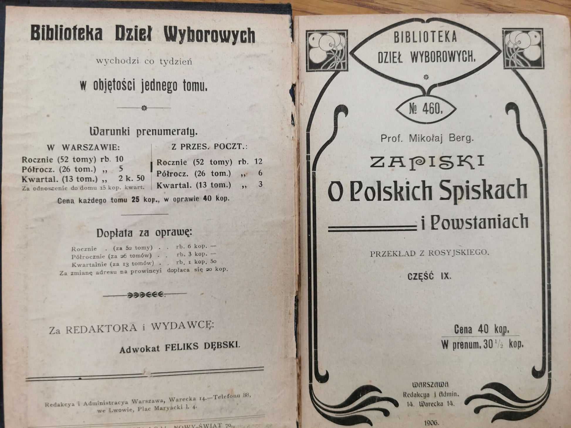 Zapiski o polskich spiskach i powstaniach t. IX, Prof. Mikołaj Berg [1906]