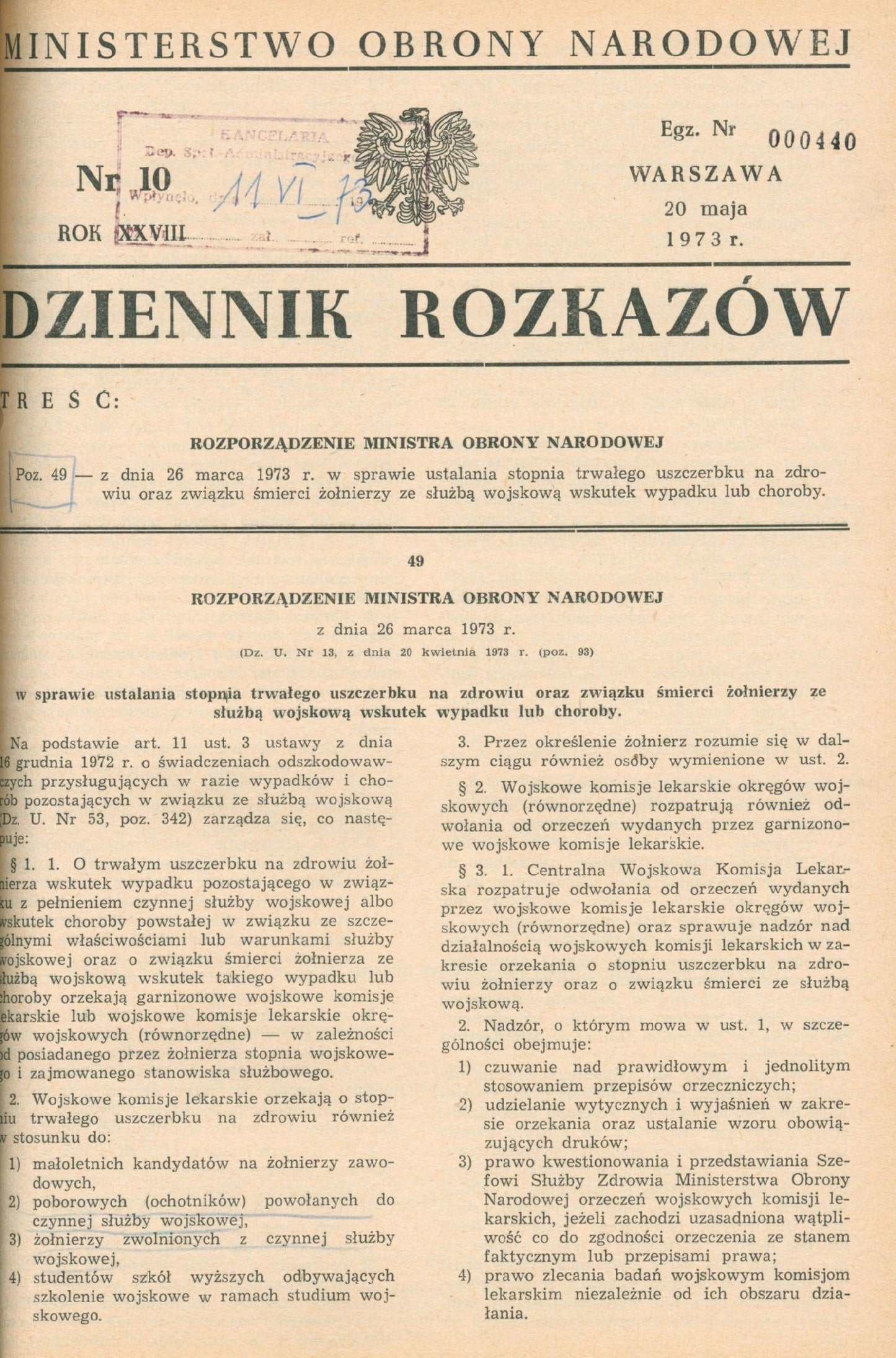Rocznik Dziennika Rozkazów MON rok XXVIII nr 1 - 28 [Warszawa 1973]
