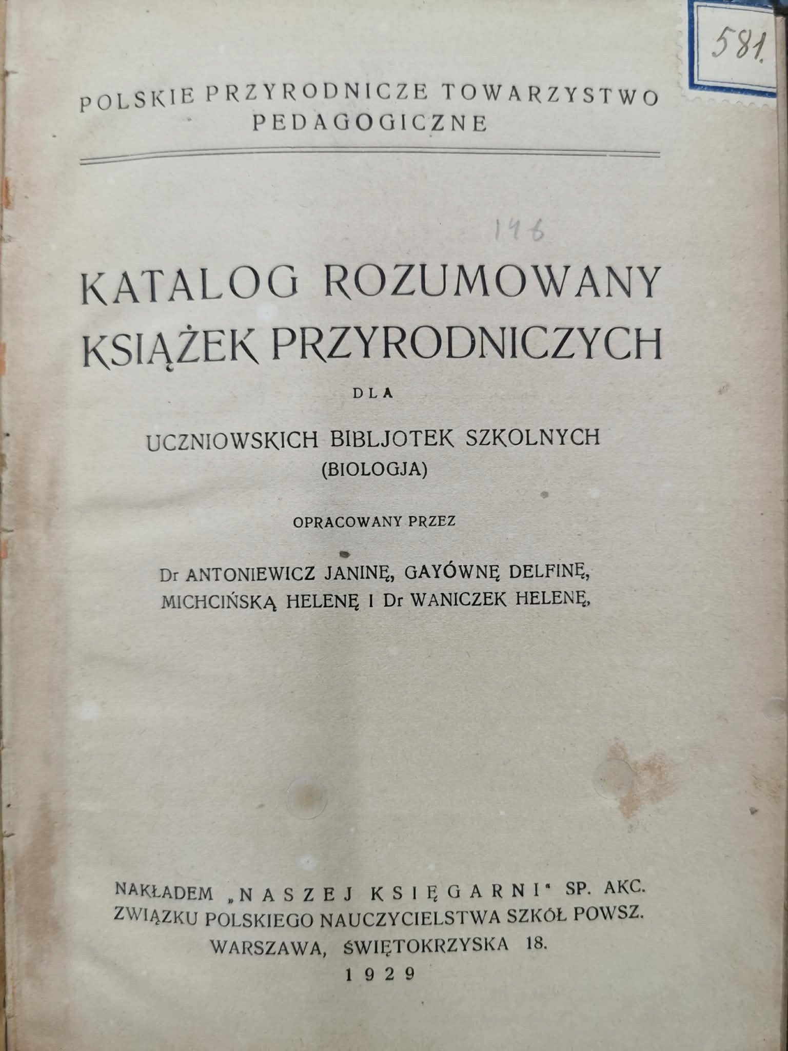 Katalog rozumowany książek przyrodniczych [Warszawa 1929]