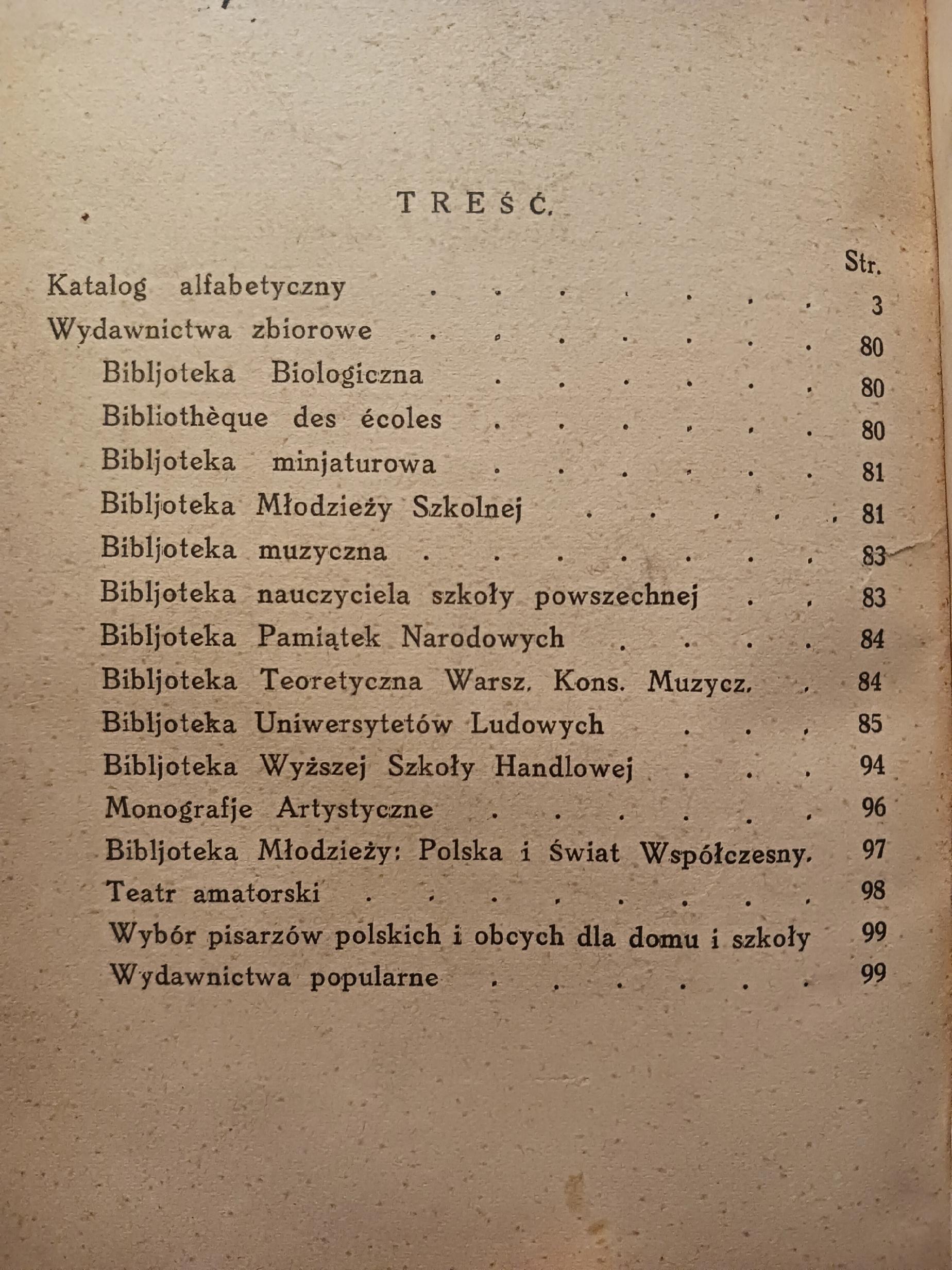 Katalog dzieł nakładowych, Katalog wydawnictw Gebethner i Wolff rok 1934/39
