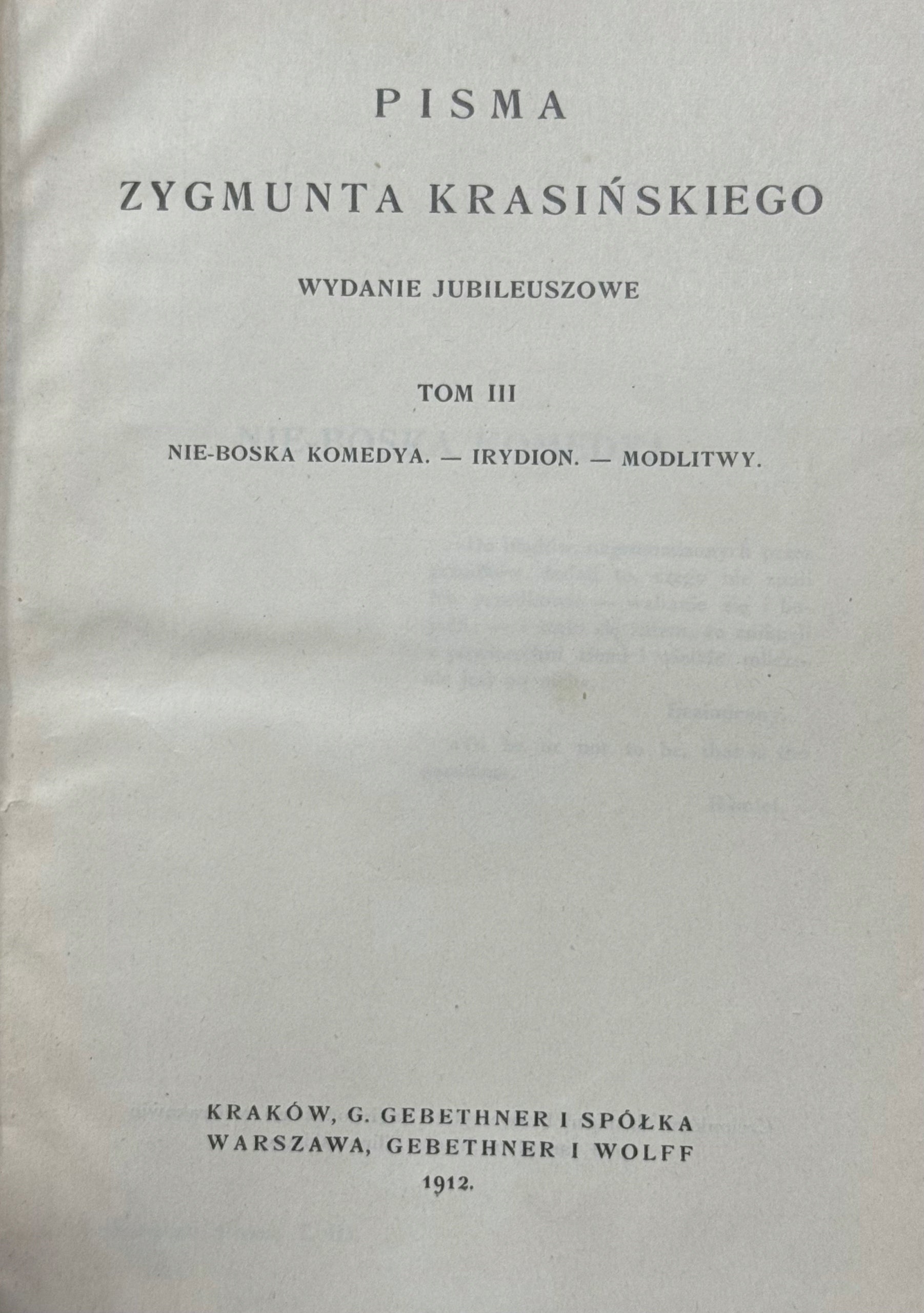 Pisma Zygmunta Krasińskiego Wydanie jubileuszowe (w 9 woluminach) [1912]