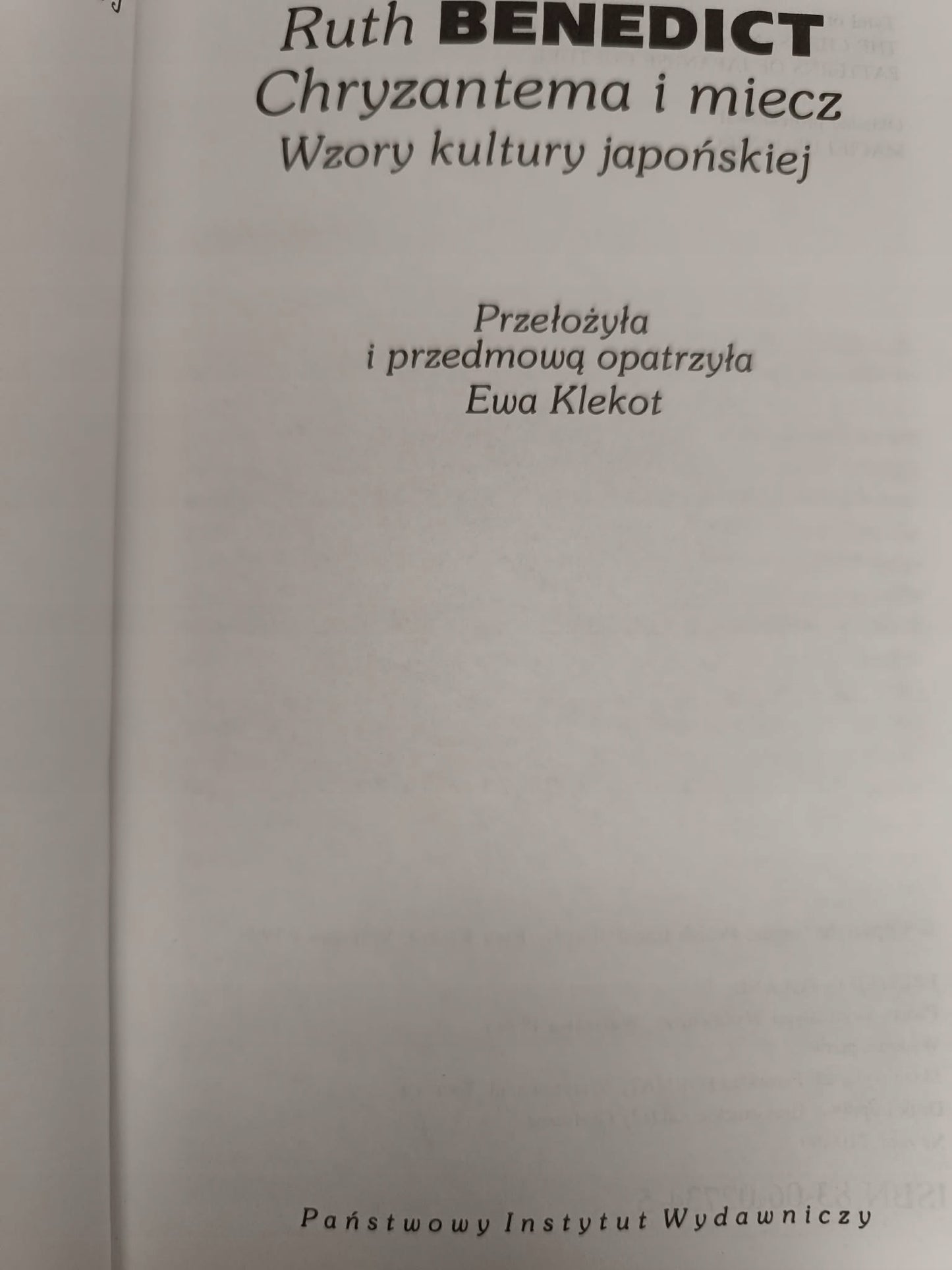 CHRYZANTEMA I MIECZ WZORY KULTURY JAPOŃSKIEJ, Ruth Benedict
