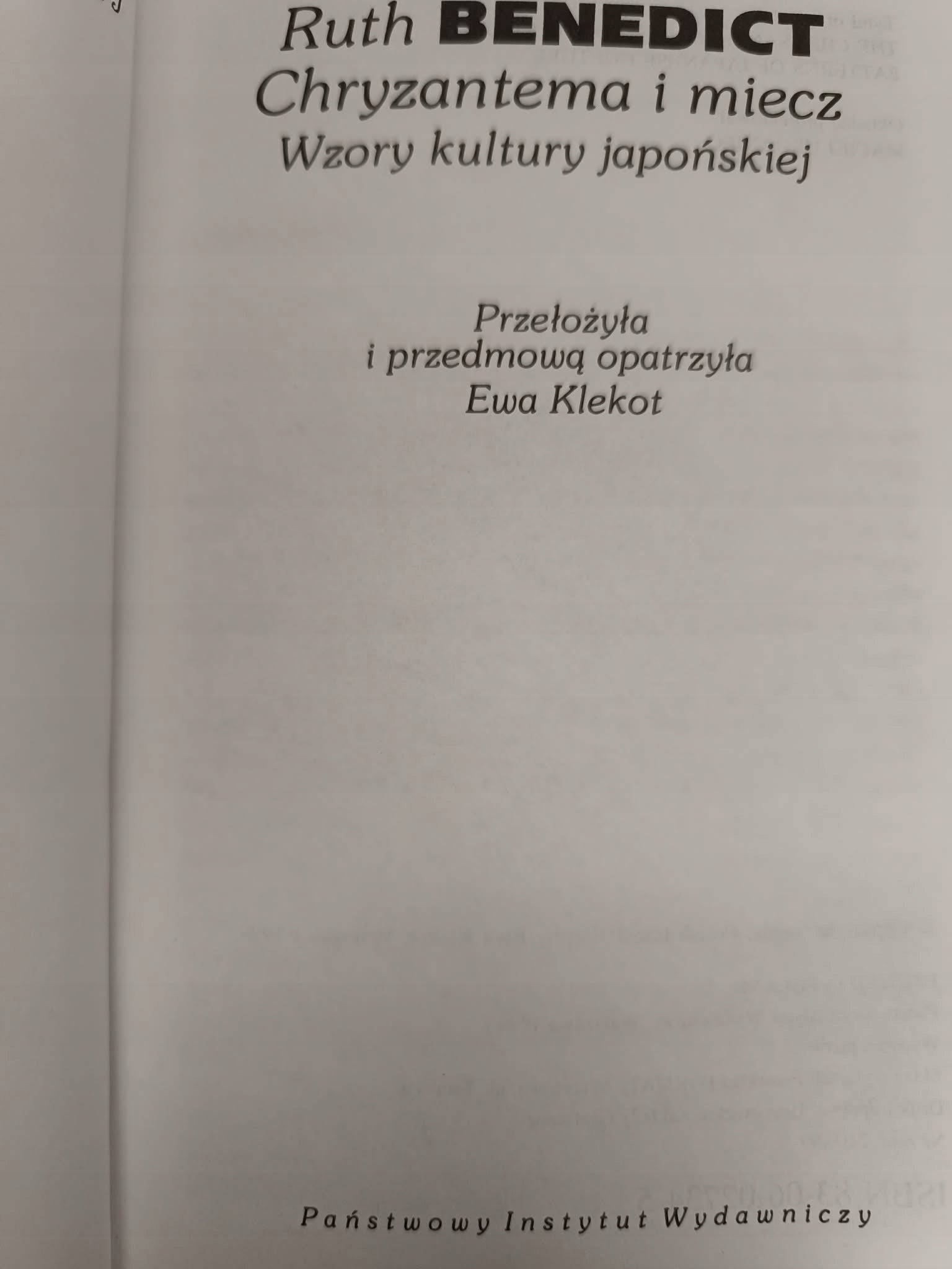 CHRYZANTEMA I MIECZ WZORY KULTURY JAPOŃSKIEJ, Ruth Benedict