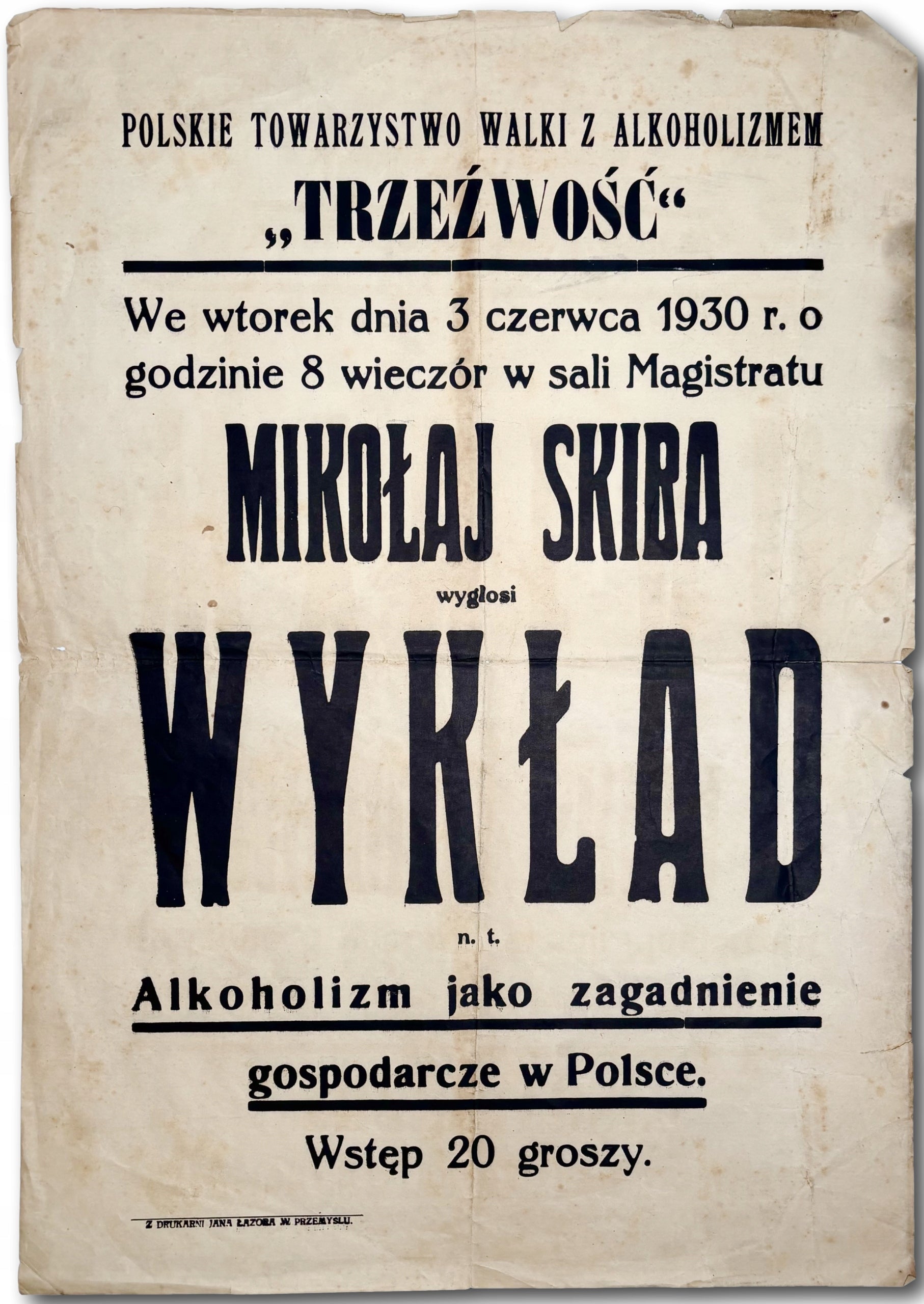 Afisz Polskiego Towarzystwa Walki z Alkoholizmem "Trzeźwość" [03.06.1930]