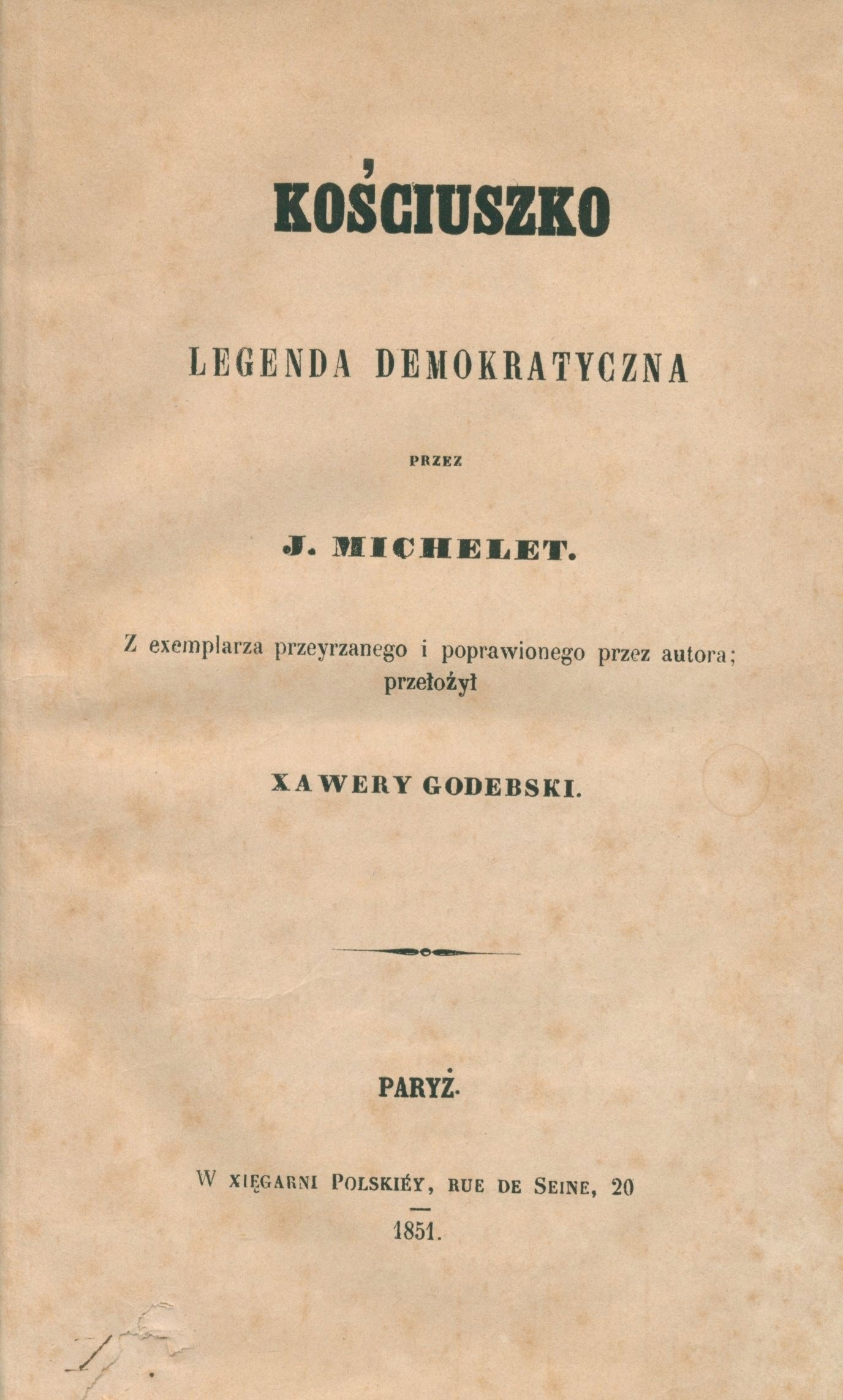 Kościuszko: legenda demokratyczna [Paryż 1851]