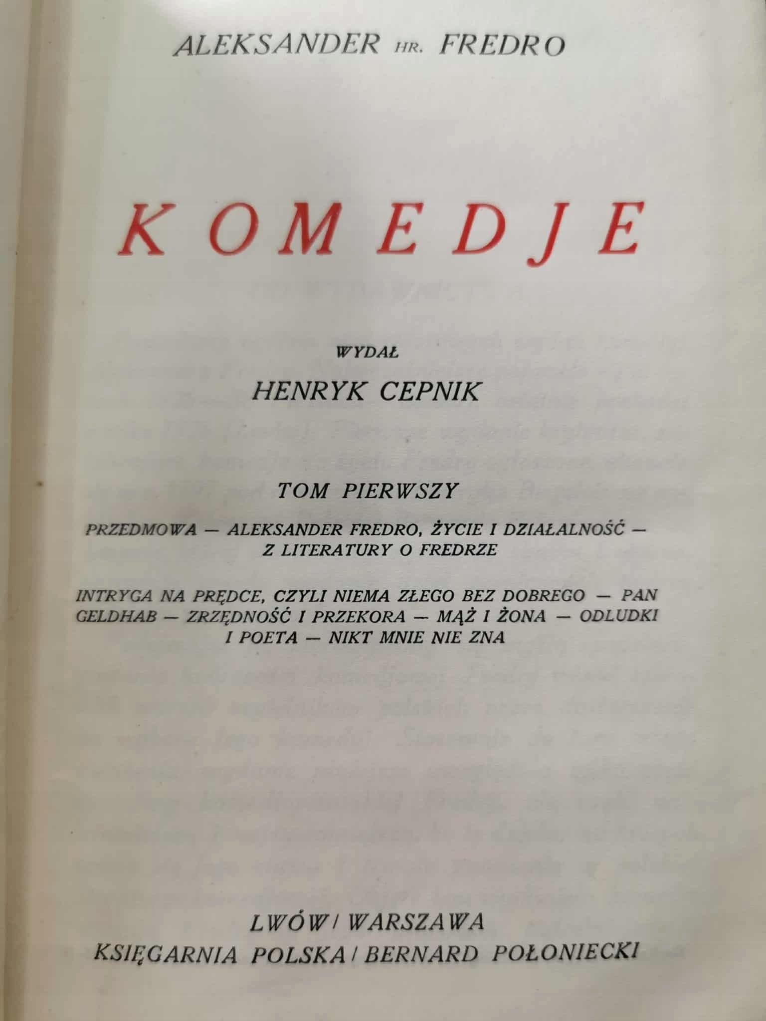 Komedje t. I-II, A. Fredro [1930]