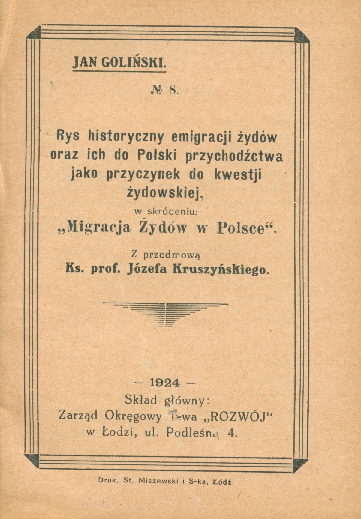 Goliński Jan, Migracja żydów w Polsce. Z przedmową Ks.prof. J.Kruszyńskiego
