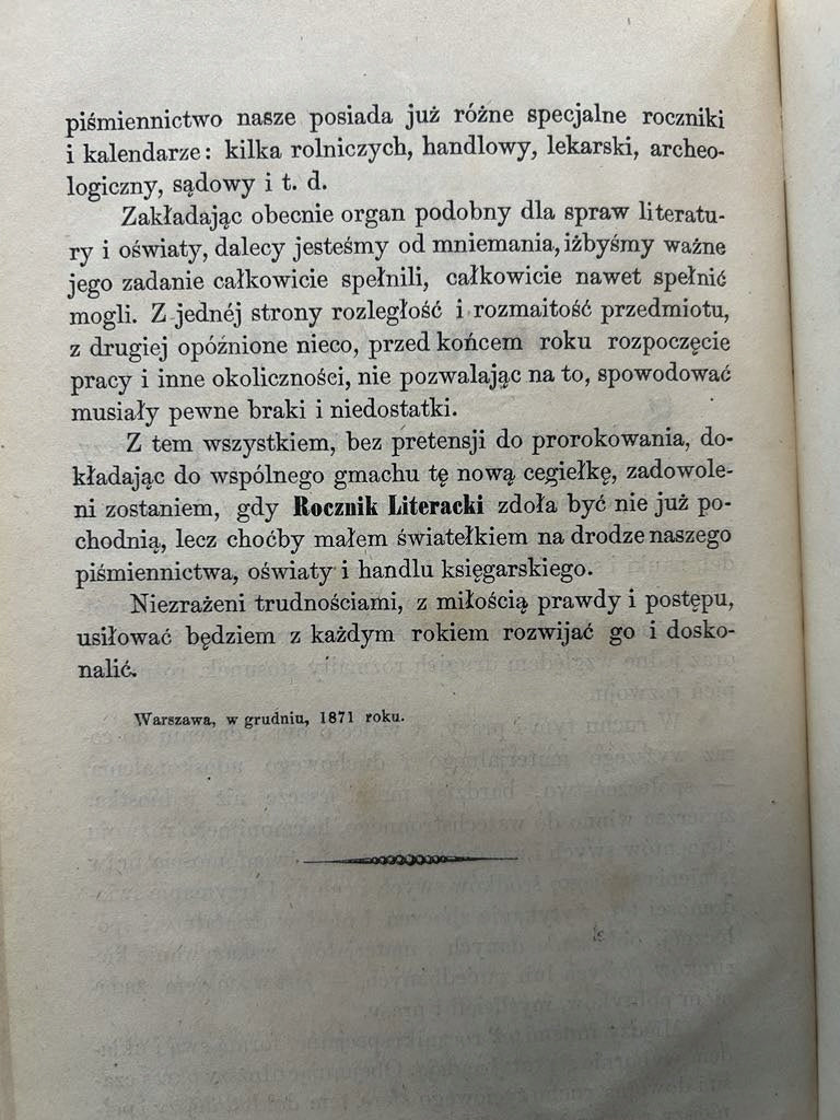 Warszawski Rocznik Literacki. Rok pierwszy 1871 - red. Stanisław Czarnowski