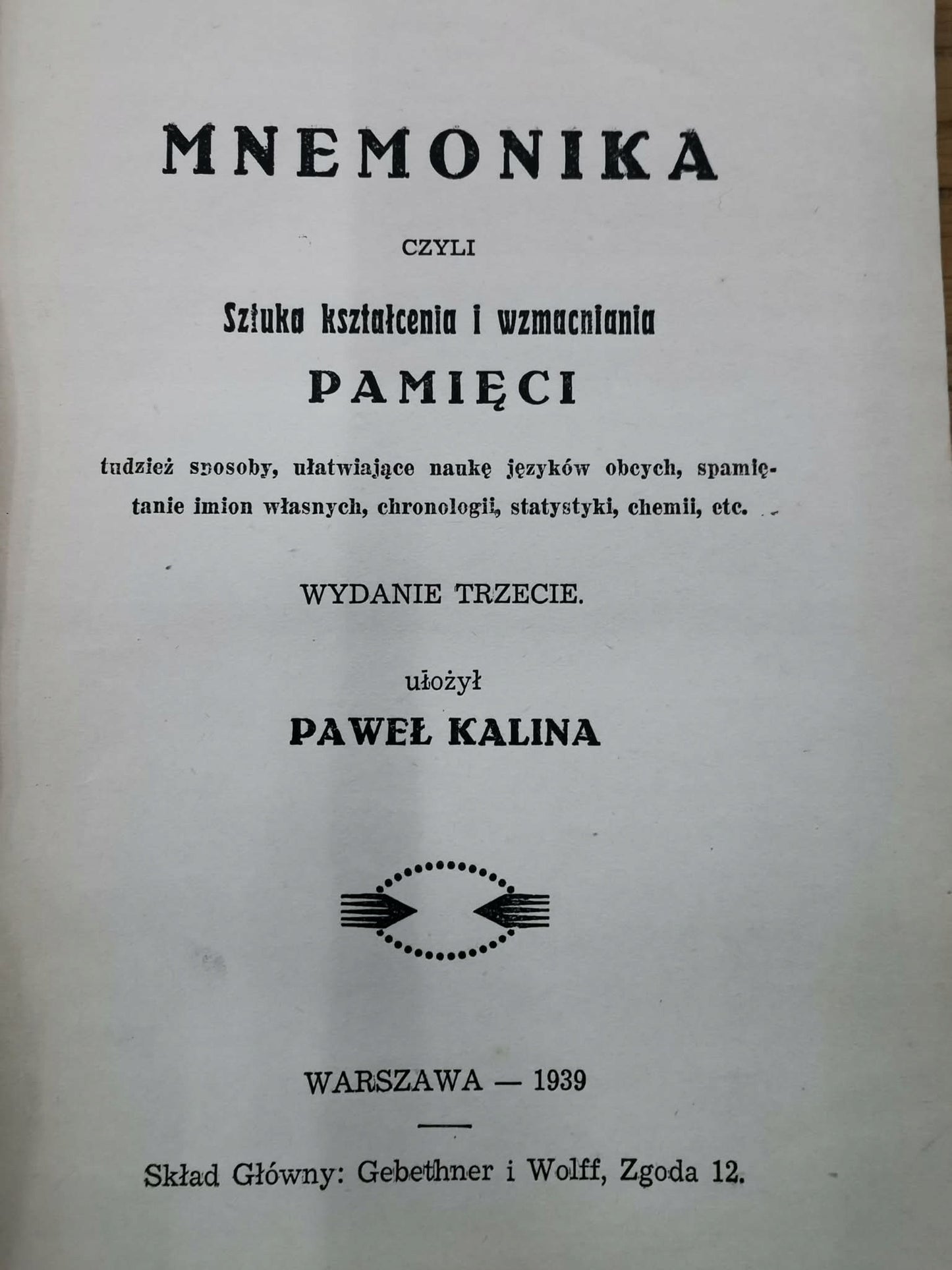 Mnemonika, P. Kalina [Warszawa 1939]