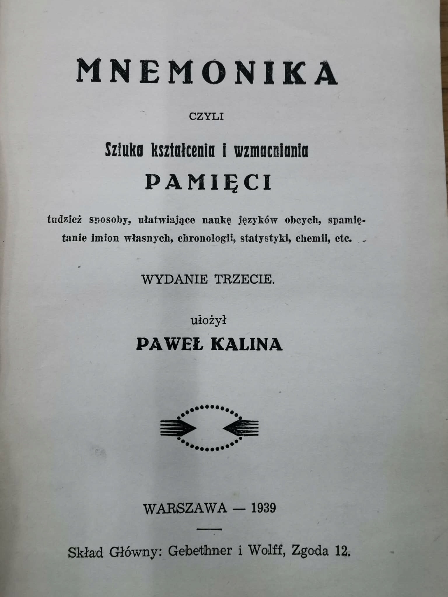 Mnemonika, P. Kalina [Warszawa 1939]